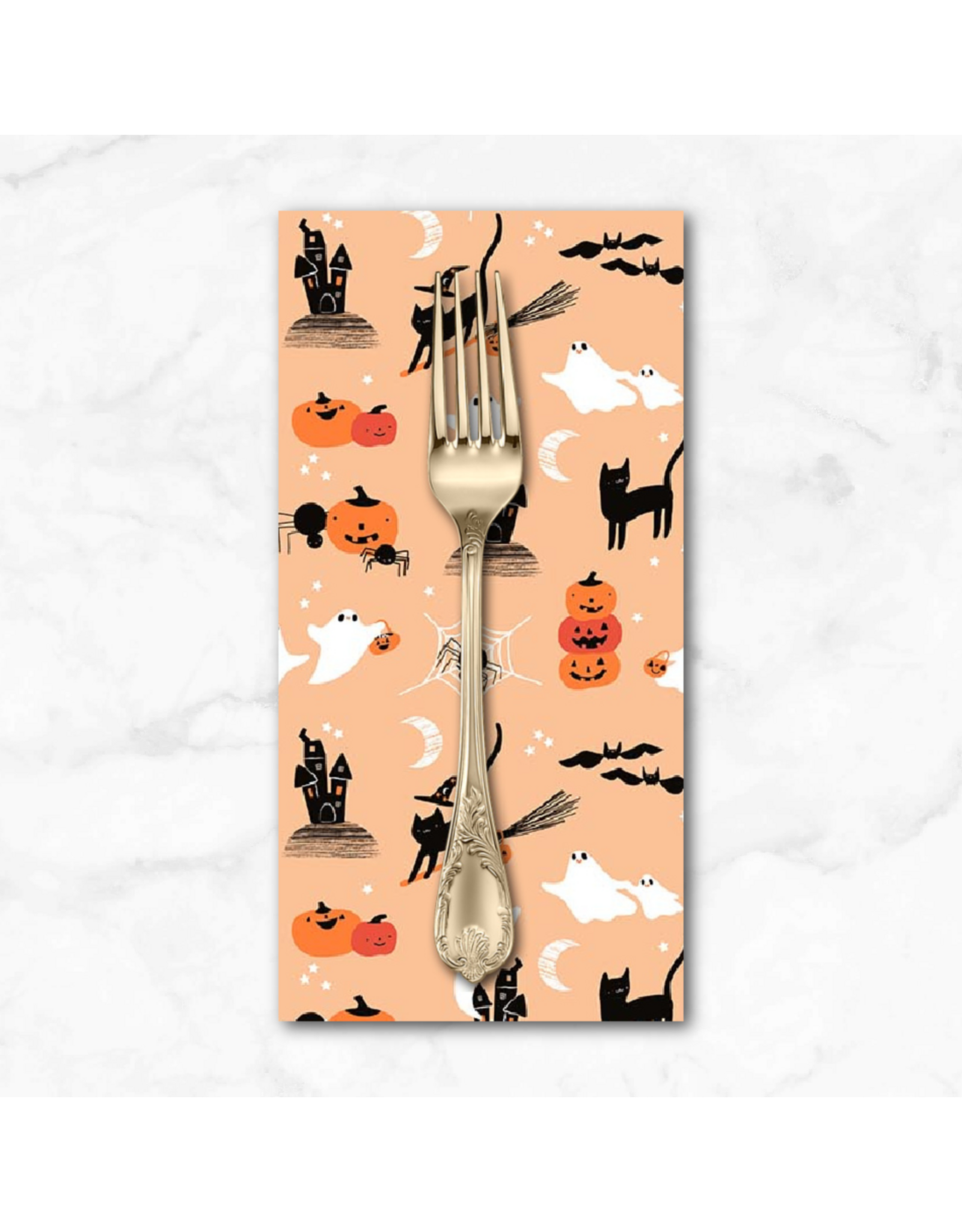 PD's Figo Collection Sweet Treats, Halloween Castles in Orange,  Dinner Napkin