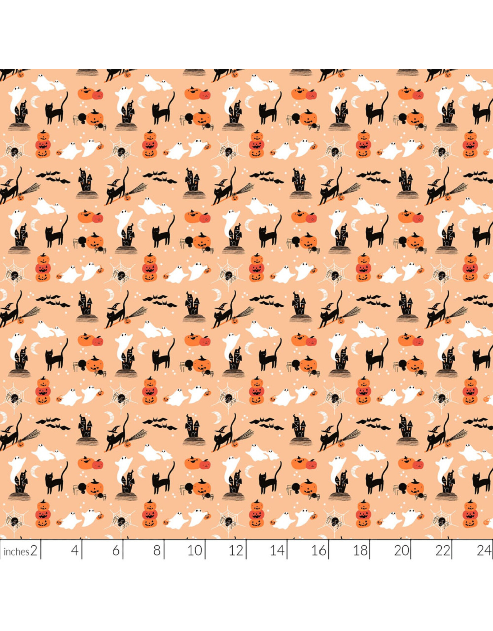 Figo Sweet Treats, Halloween Castles in Orange, Fabric Half-Yards
