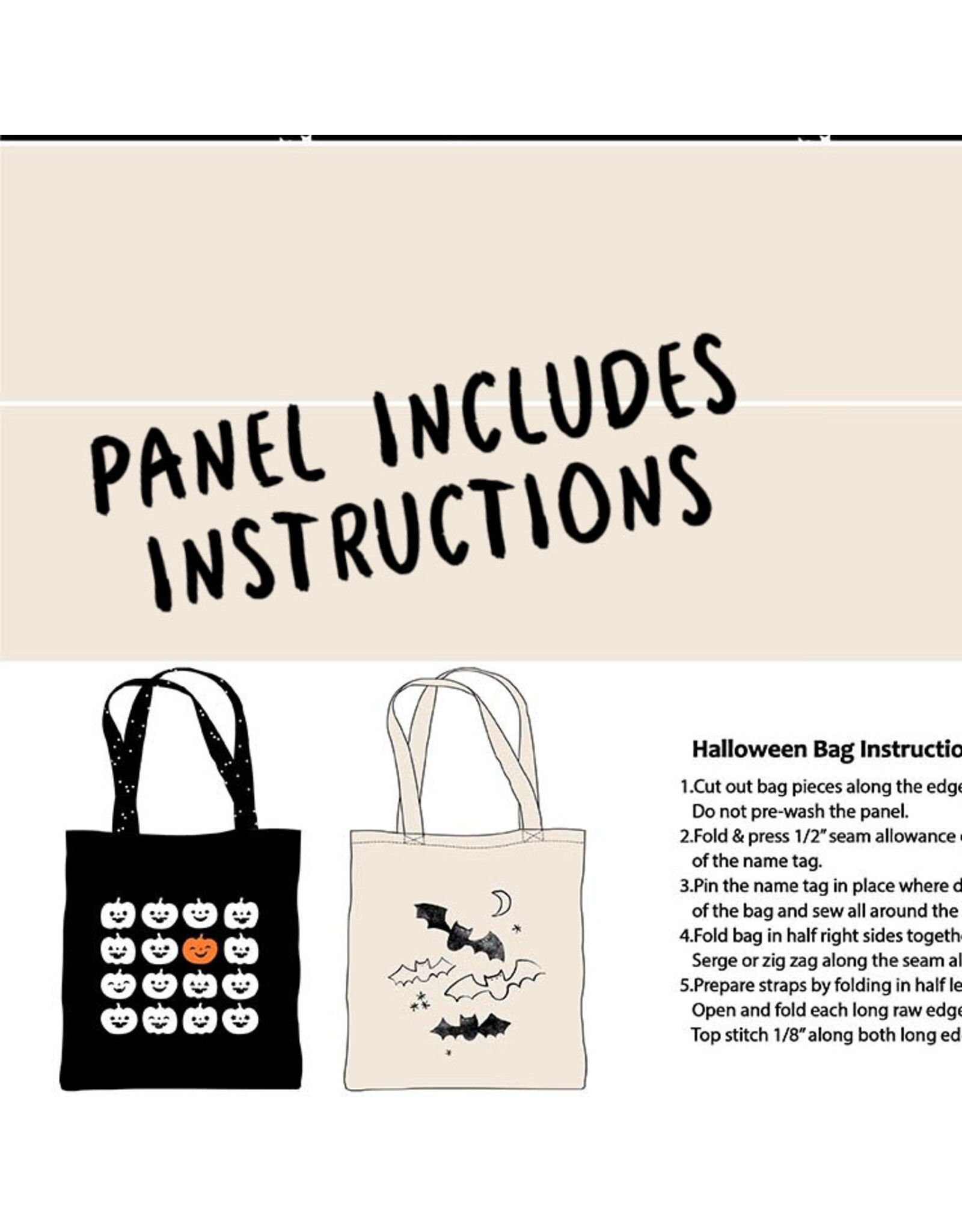 Figo Sweet Treats, Halloween Bag Panel in Black, 24" x 44" Panel