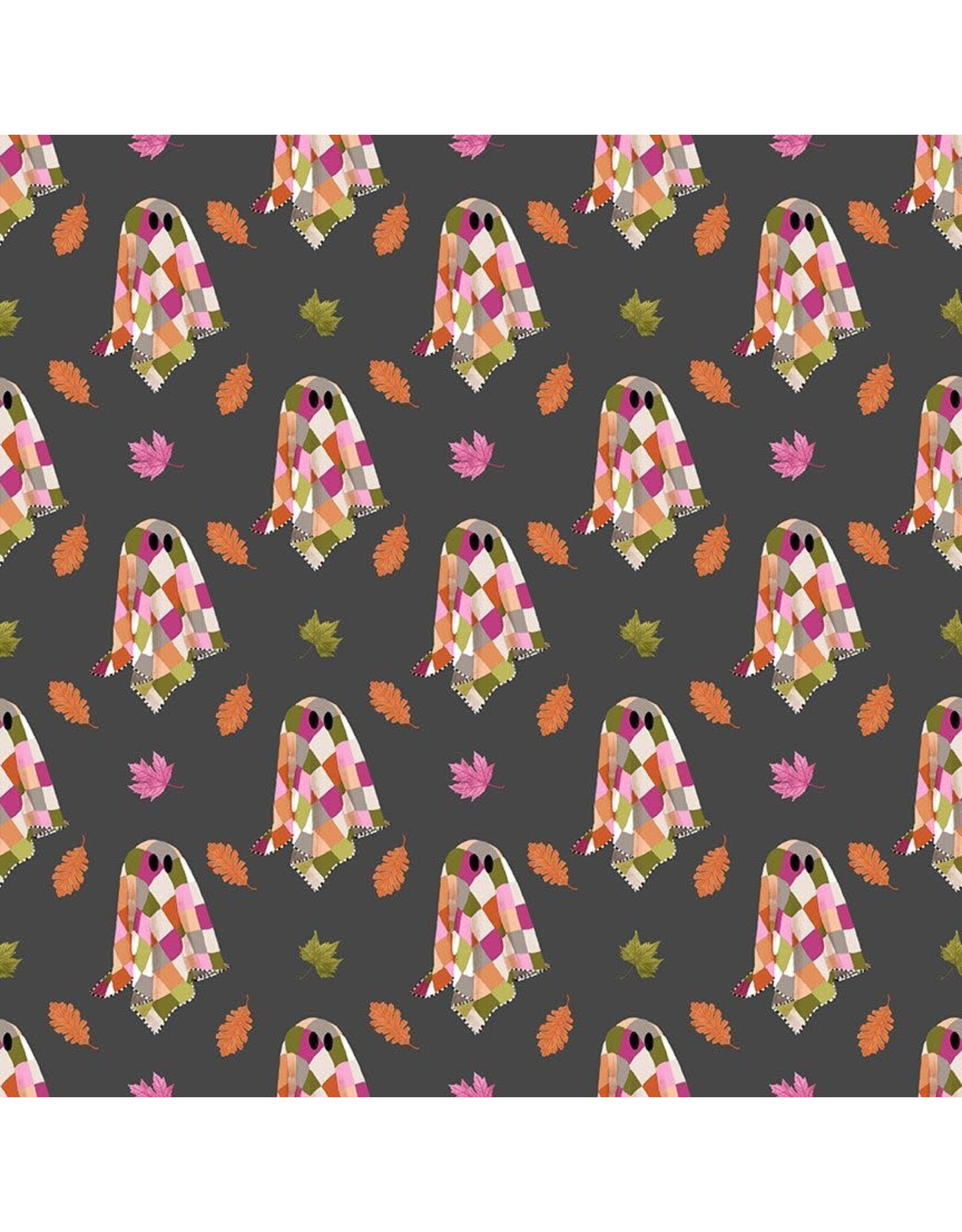 Dear Stella ON RE-ORDER (AUG DELIVERY)-Ghouls Night Out, Patchy Ghosts in Iron, Fabric Half-Yards