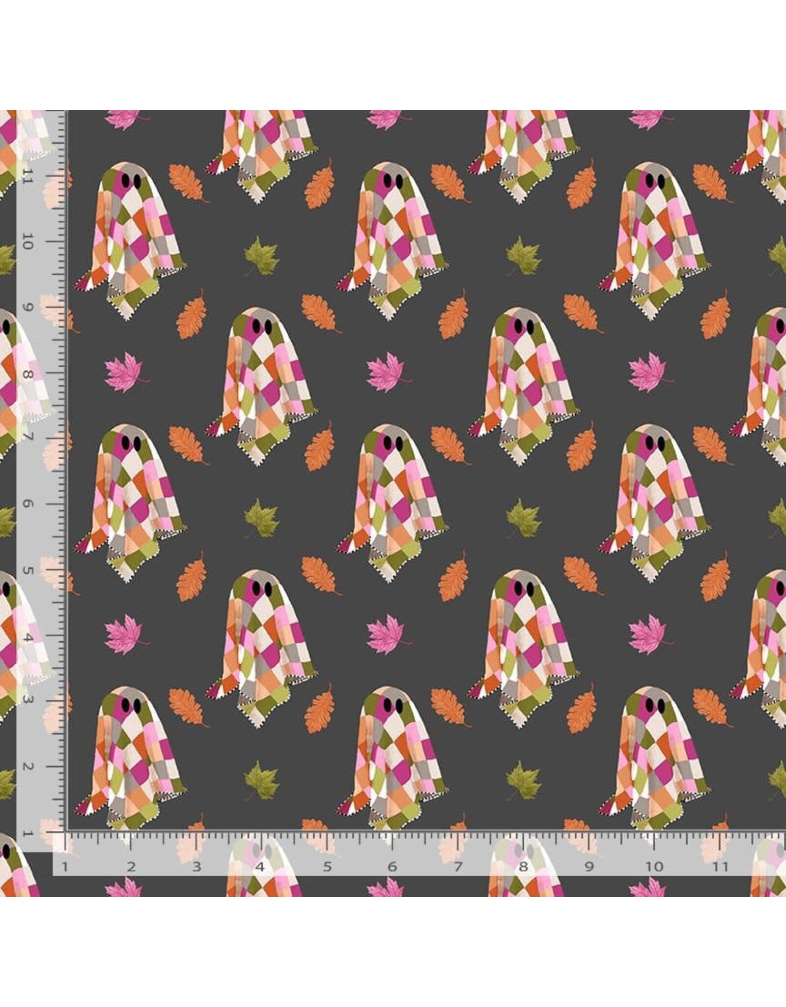 Dear Stella ON RE-ORDER (AUG DELIVERY)-Ghouls Night Out, Patchy Ghosts in Iron, Fabric Half-Yards