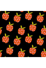 Alexia Abegg Linen/Cotton Canvas, Big Apple in Black, Fabric Half-Yards