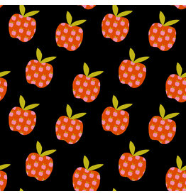 Alexia Abegg Linen/Cotton Canvas, Mystic Fable, Big Apple in Black, Fabric Half-Yards