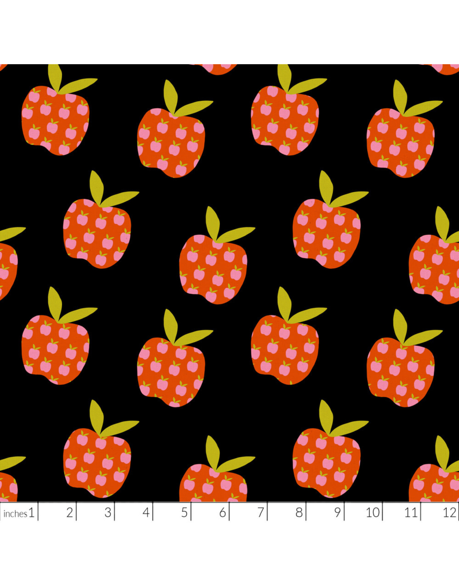 Alexia Abegg Linen/Cotton Canvas, Big Apple in Black, Fabric Half-Yards