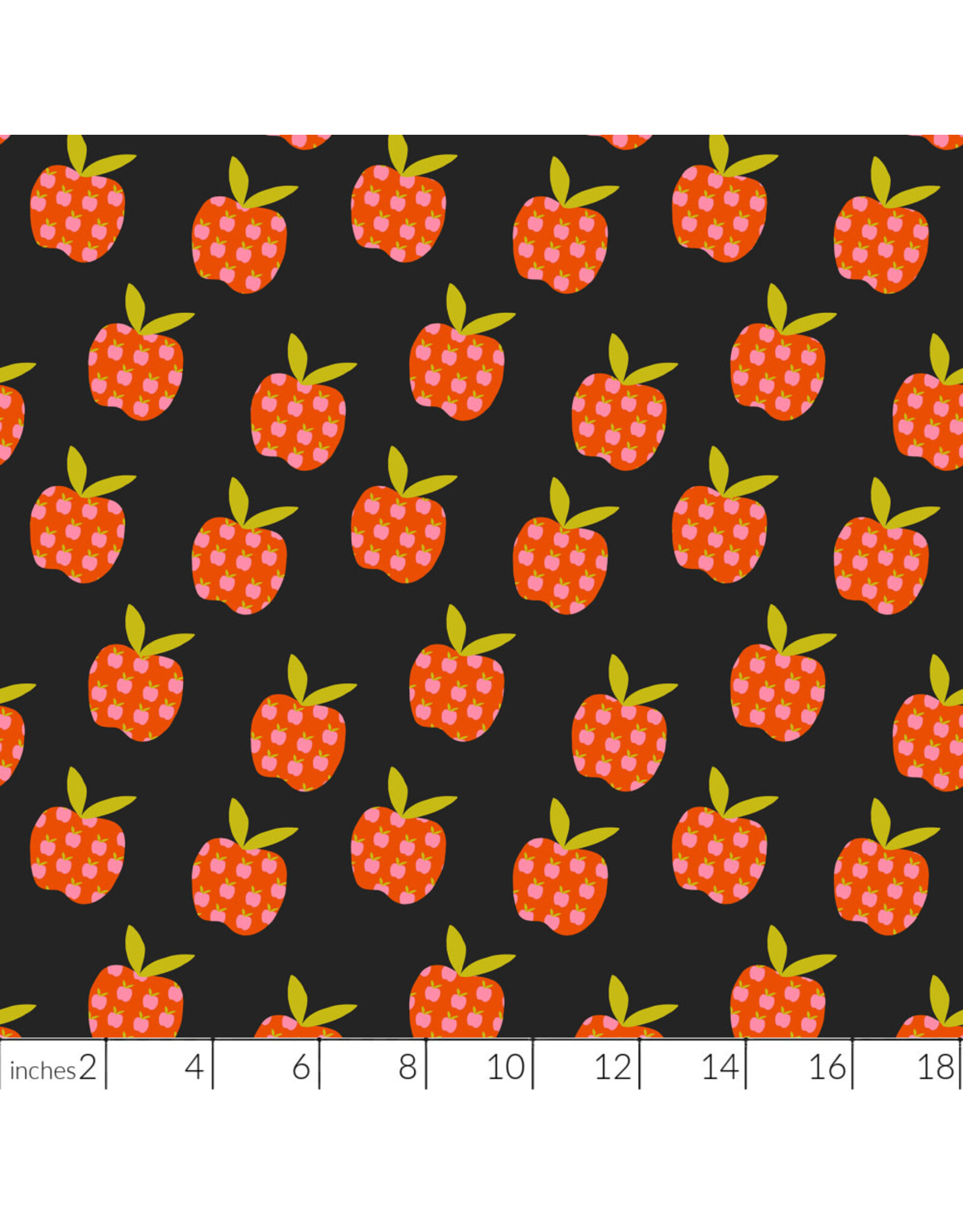 Alexia Abegg Linen/Cotton Canvas, Big Apple in Black, Fabric Half-Yards