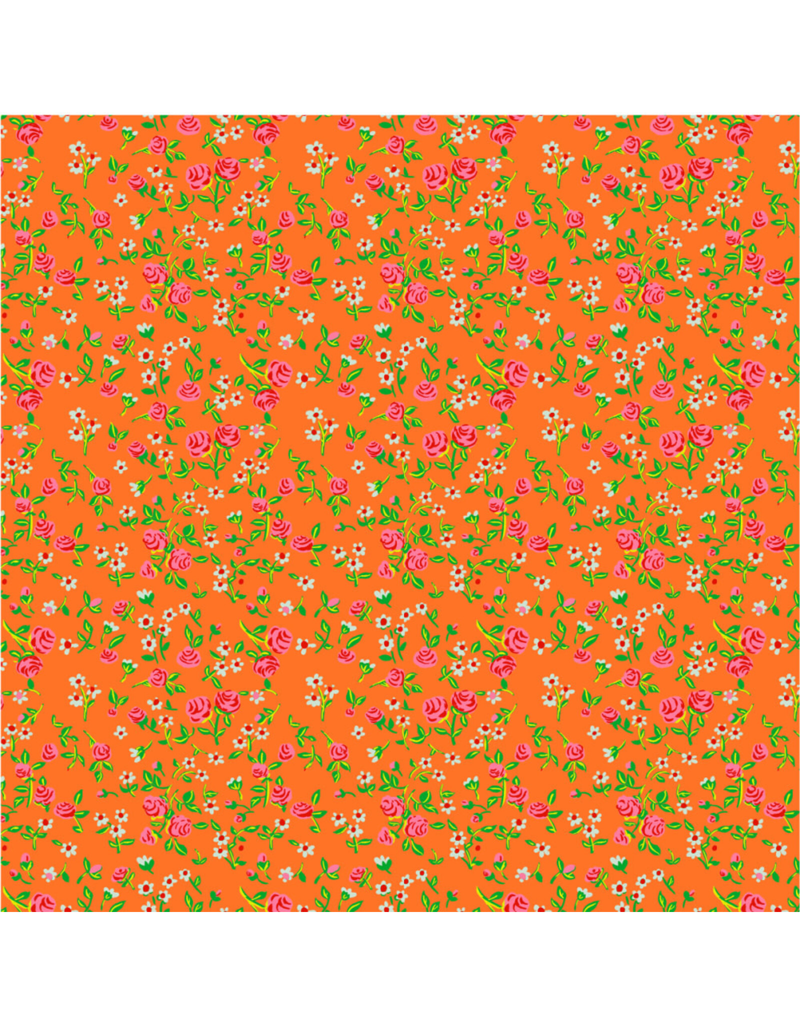 Heather Ross Heather Ross By Hand, Mousy Floral in Tangerine, Fabric Half-Yards