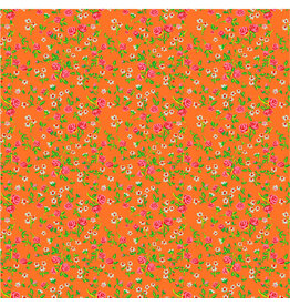 Heather Ross Heather Ross By Hand, Mousy Floral in Tangerine, Fabric Half-Yards