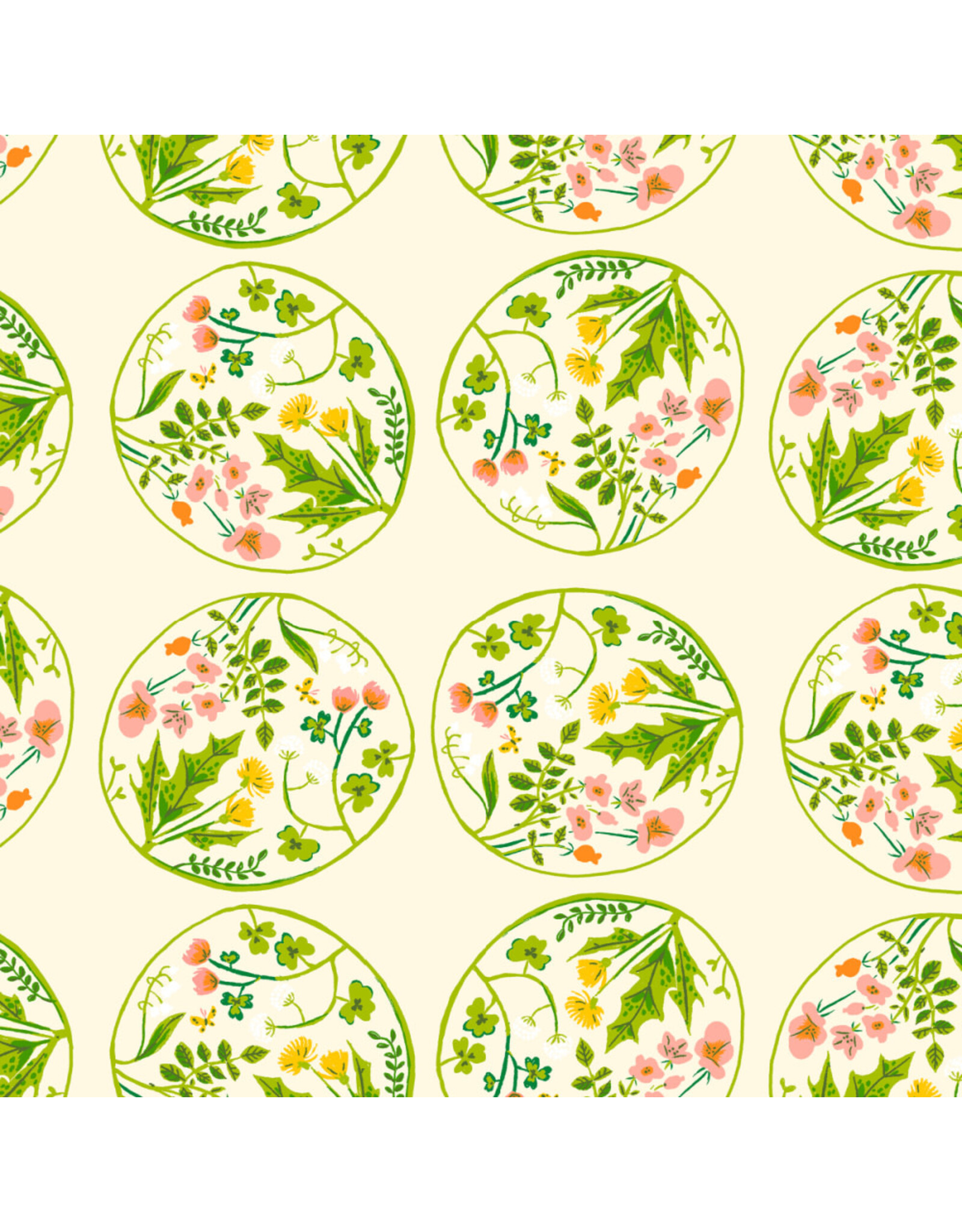 Heather Ross Studio Edit, Floral Wreaths in Cream, Fabric Half-Yards