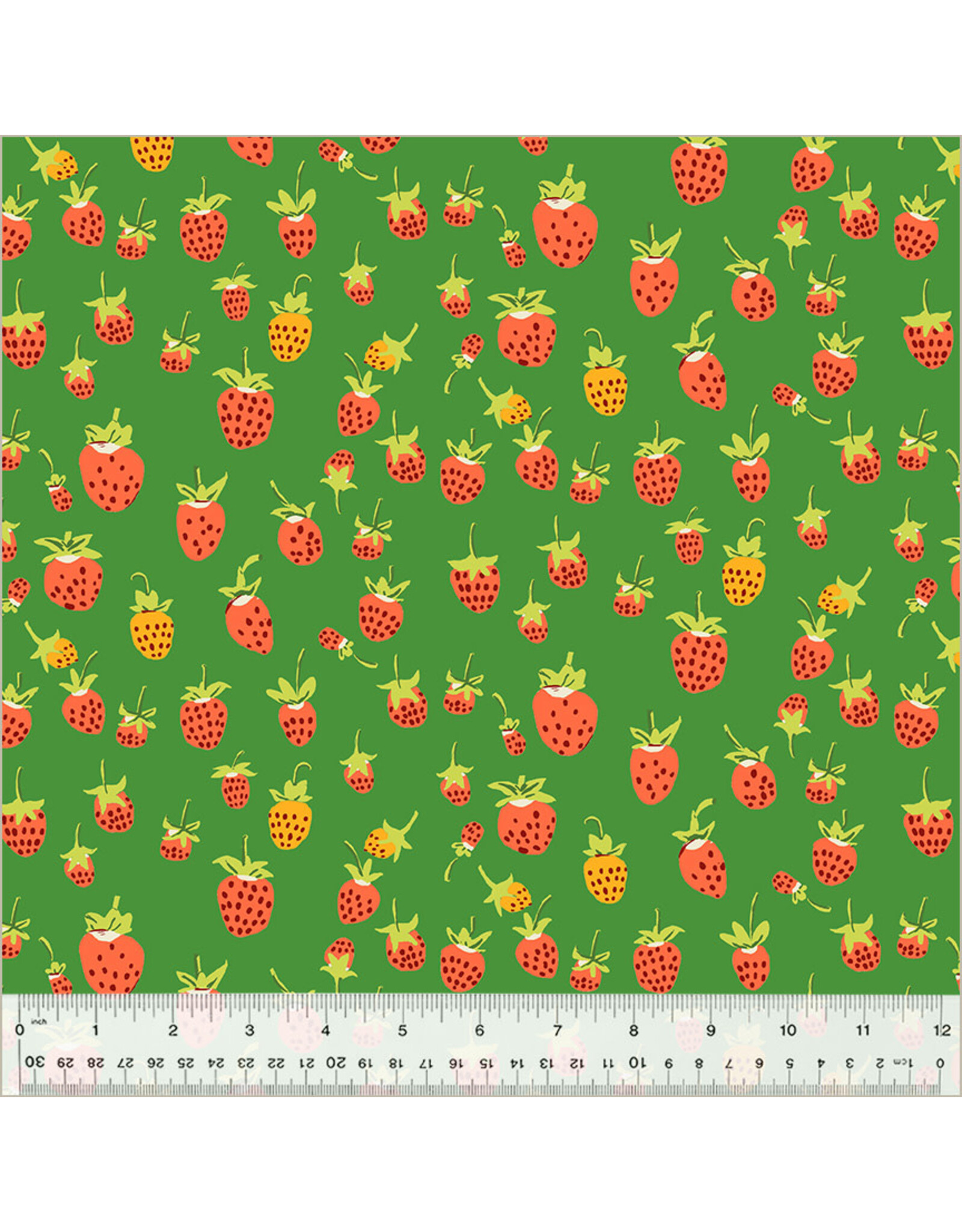 Heather Ross Studio Edit, Strawberries in Green, Fabric Half-Yards