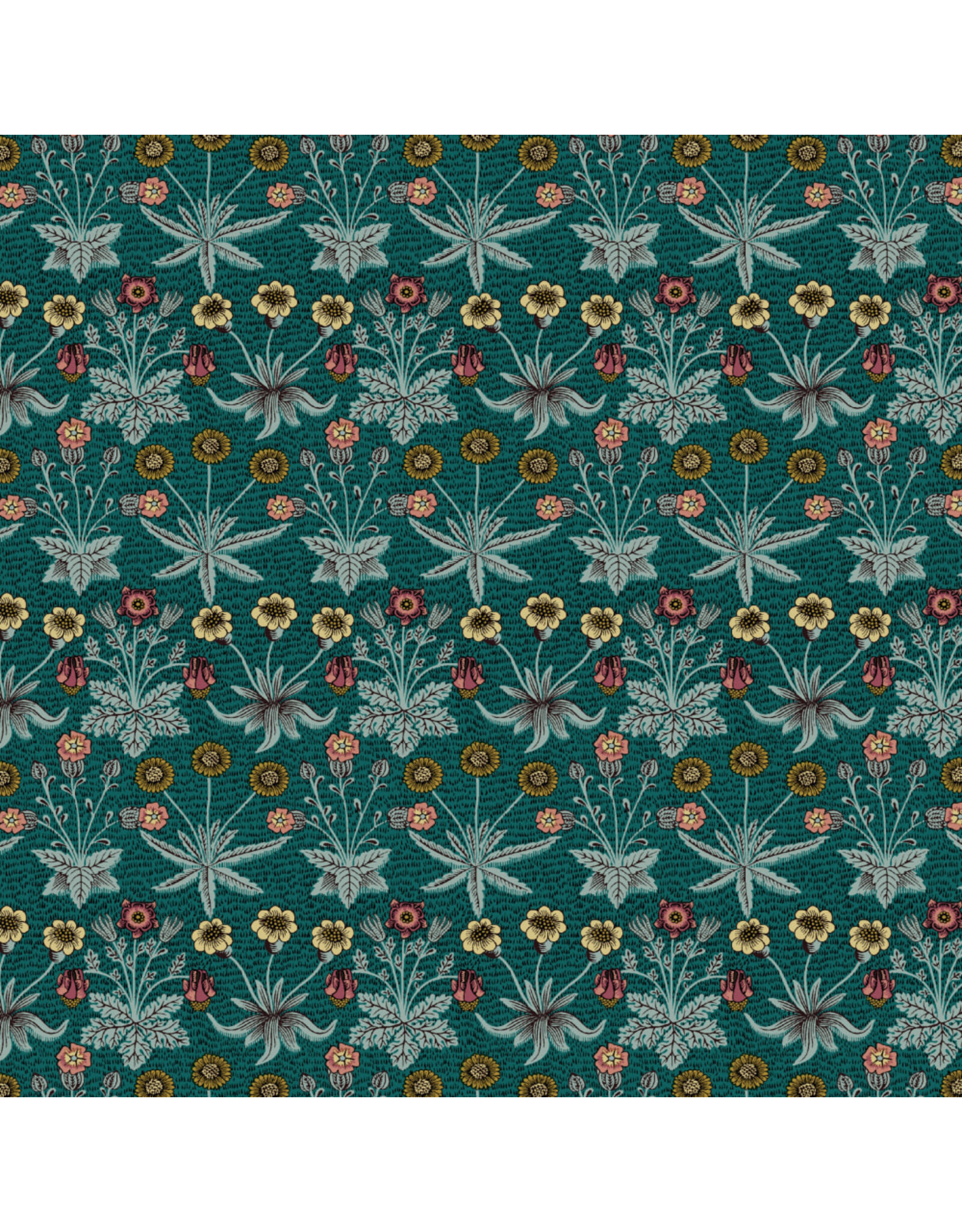 William Morris & Co. Morris & Co, Lodden, Daisy Fields in Teal, Fabric Half-Yards