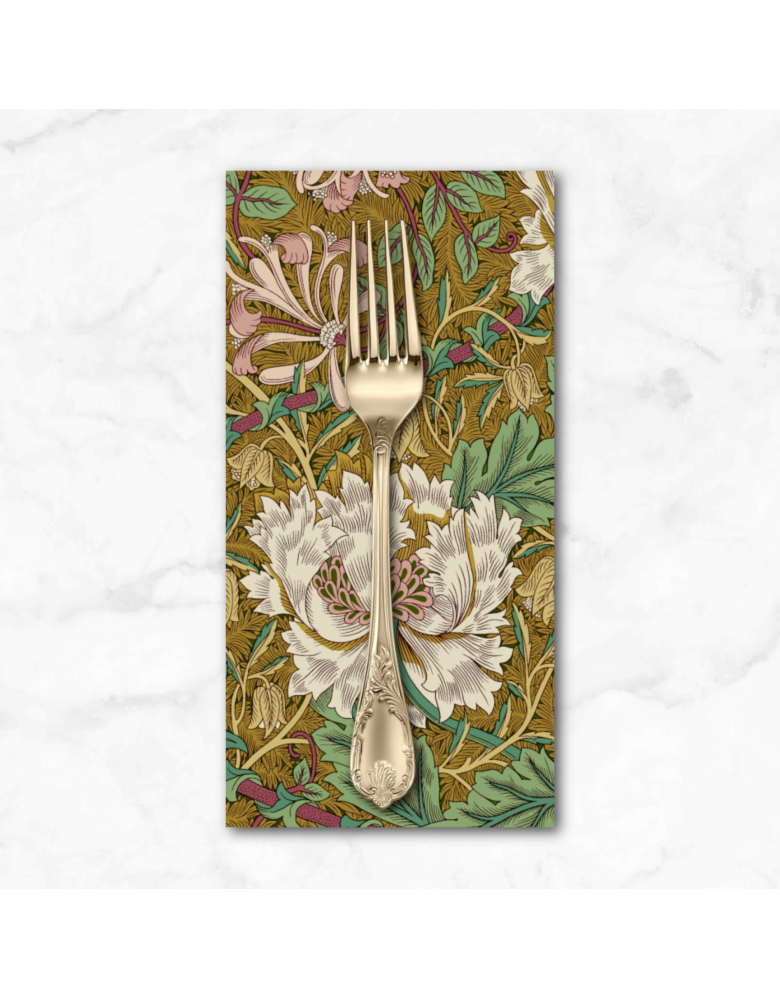 PD's William Morris Collection Morris & Co, Lodden, Honeysuckle & Tulip in Gold, Dinner Napkin