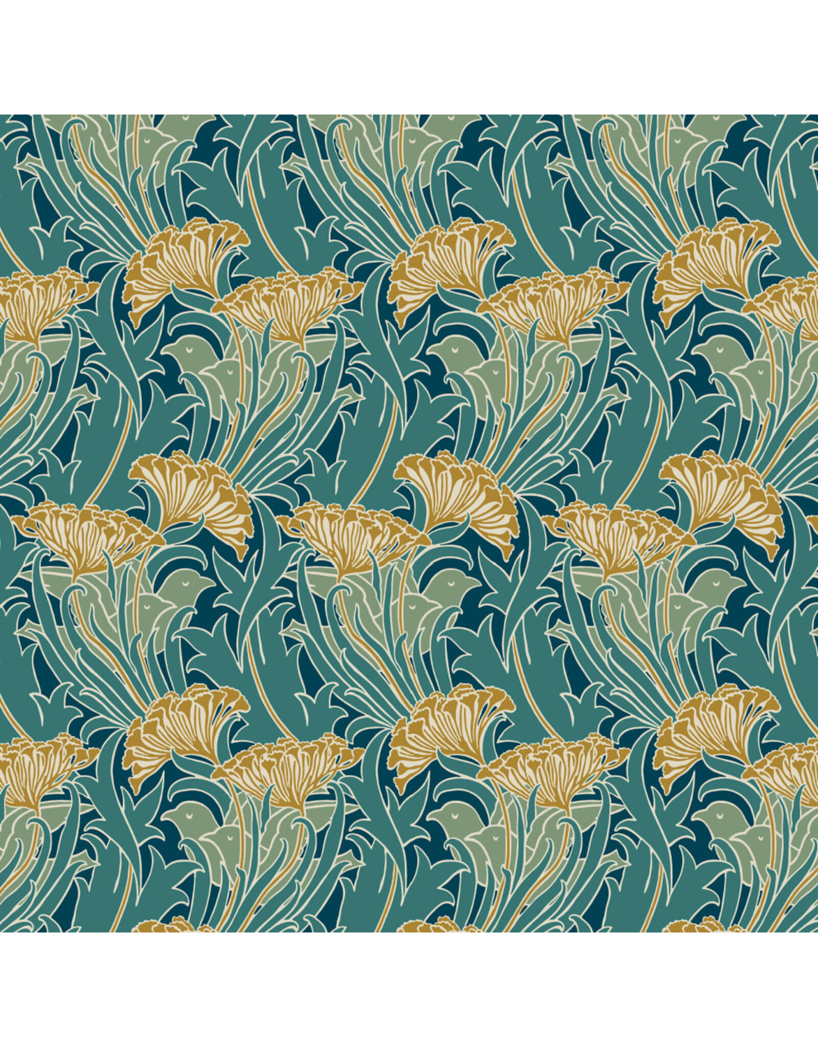 William Morris & Co. Morris & Co, Lodden, Laceflower in Teal, Fabric Half-Yards