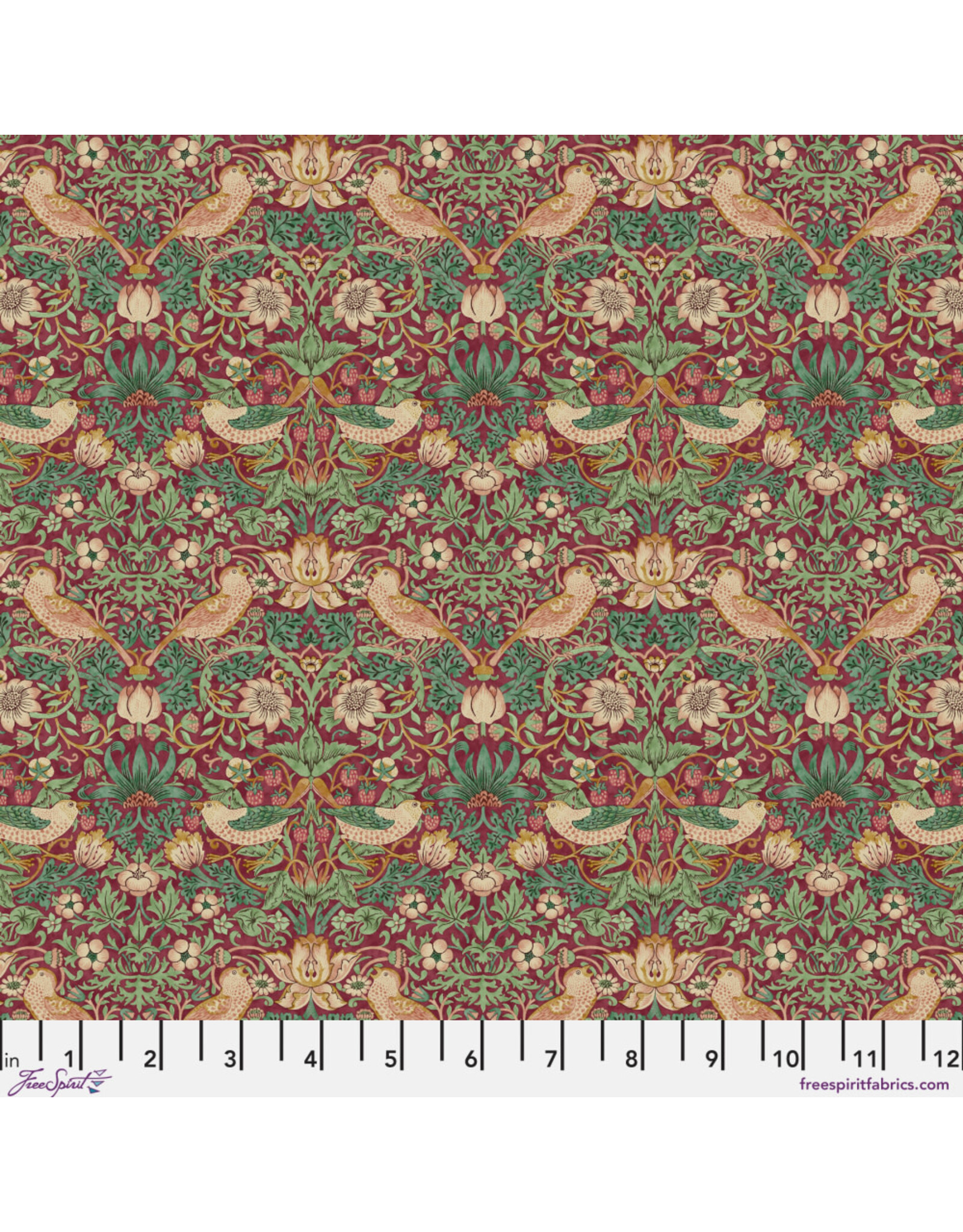 William Morris & Co. Morris & Co, Lodden, Mini Strawberry Thief in Dawn Rose, Fabric Half-Yards