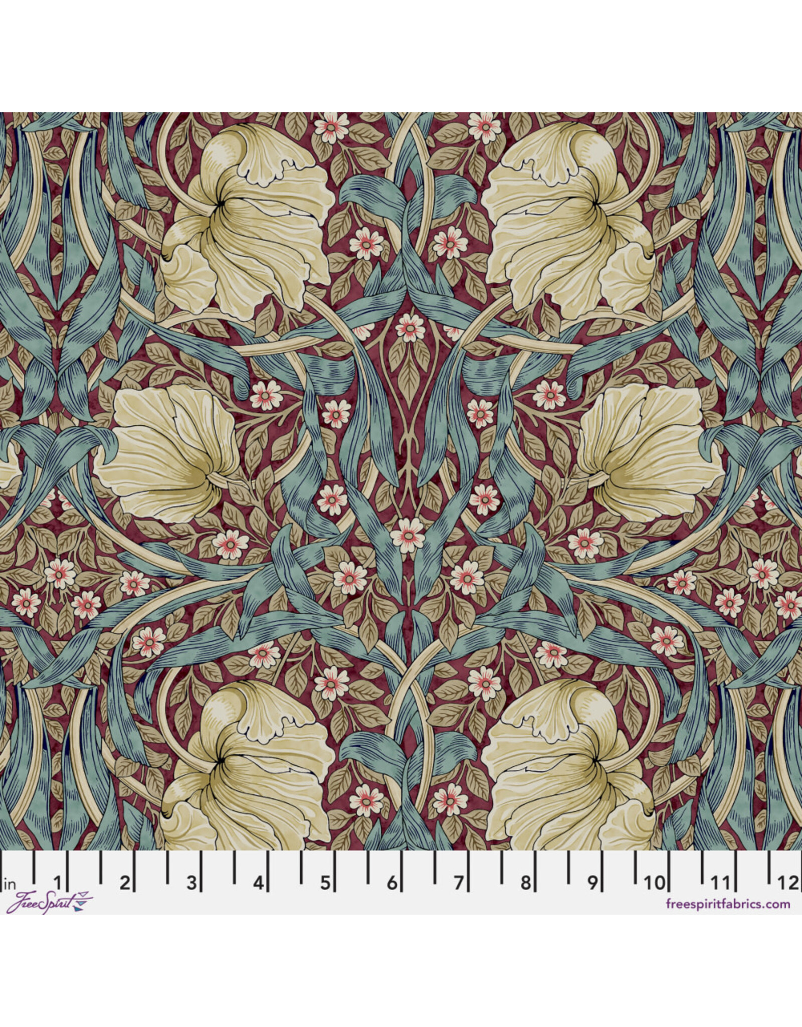William Morris & Co. Morris & Co, Lodden, Small Pimpernel in Teal Berry, Fabric Half-Yards