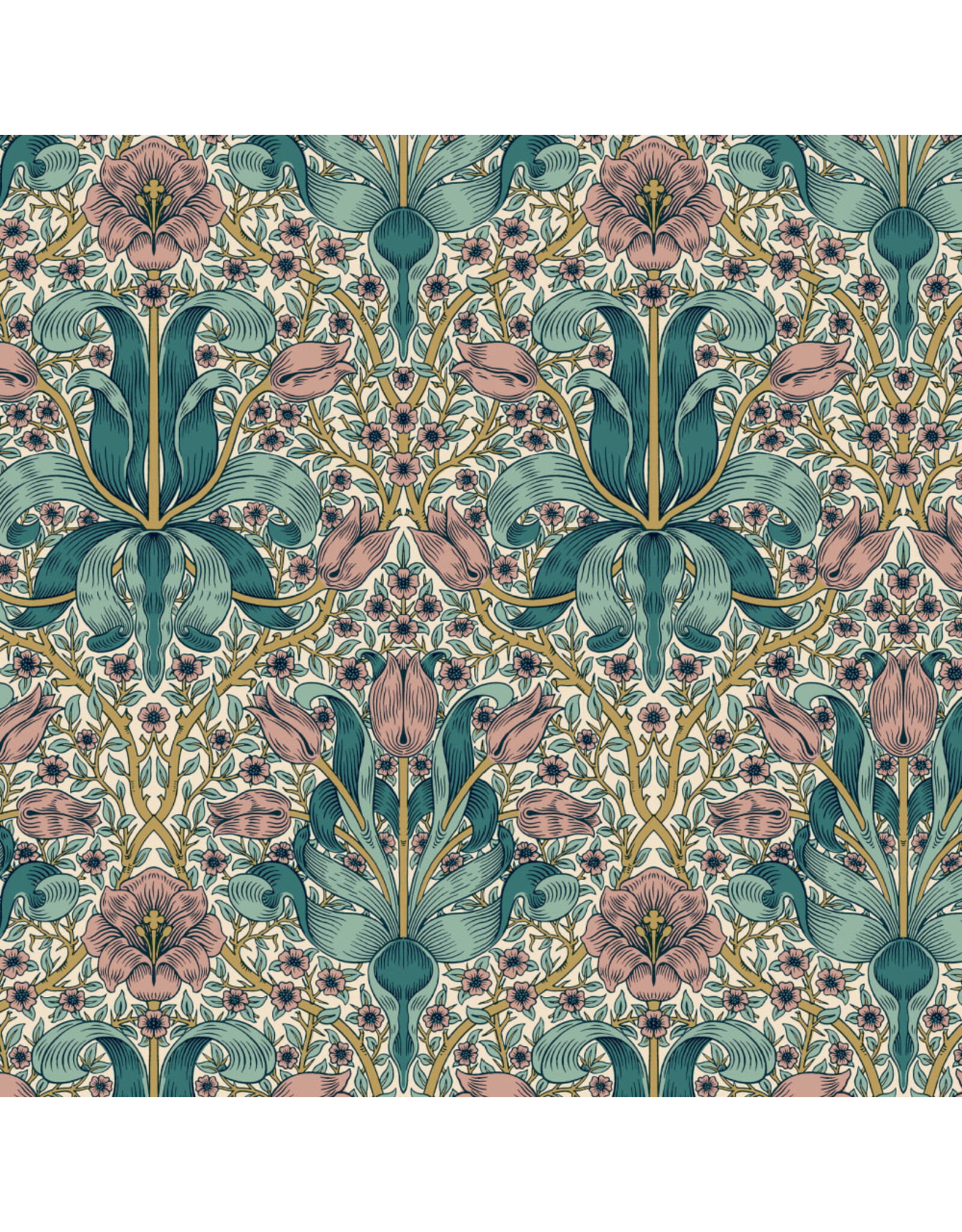 William Morris & Co. Morris & Co, Lodden, Spring Thicket in Teal, Fabric Half-Yards