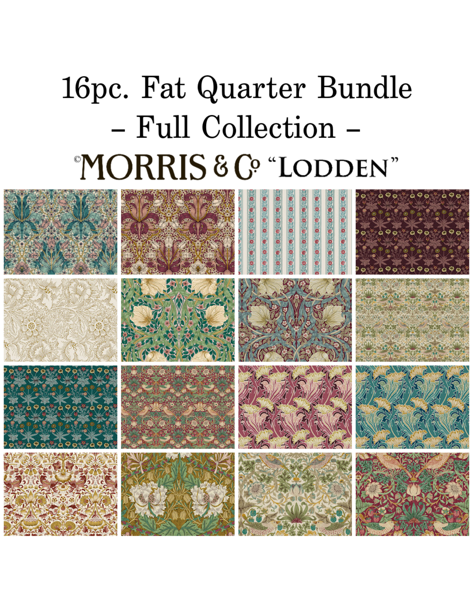 William Morris & Co. Morris & Co, Lodden, Fat Quarter Bundle - 16 pc. full collection
