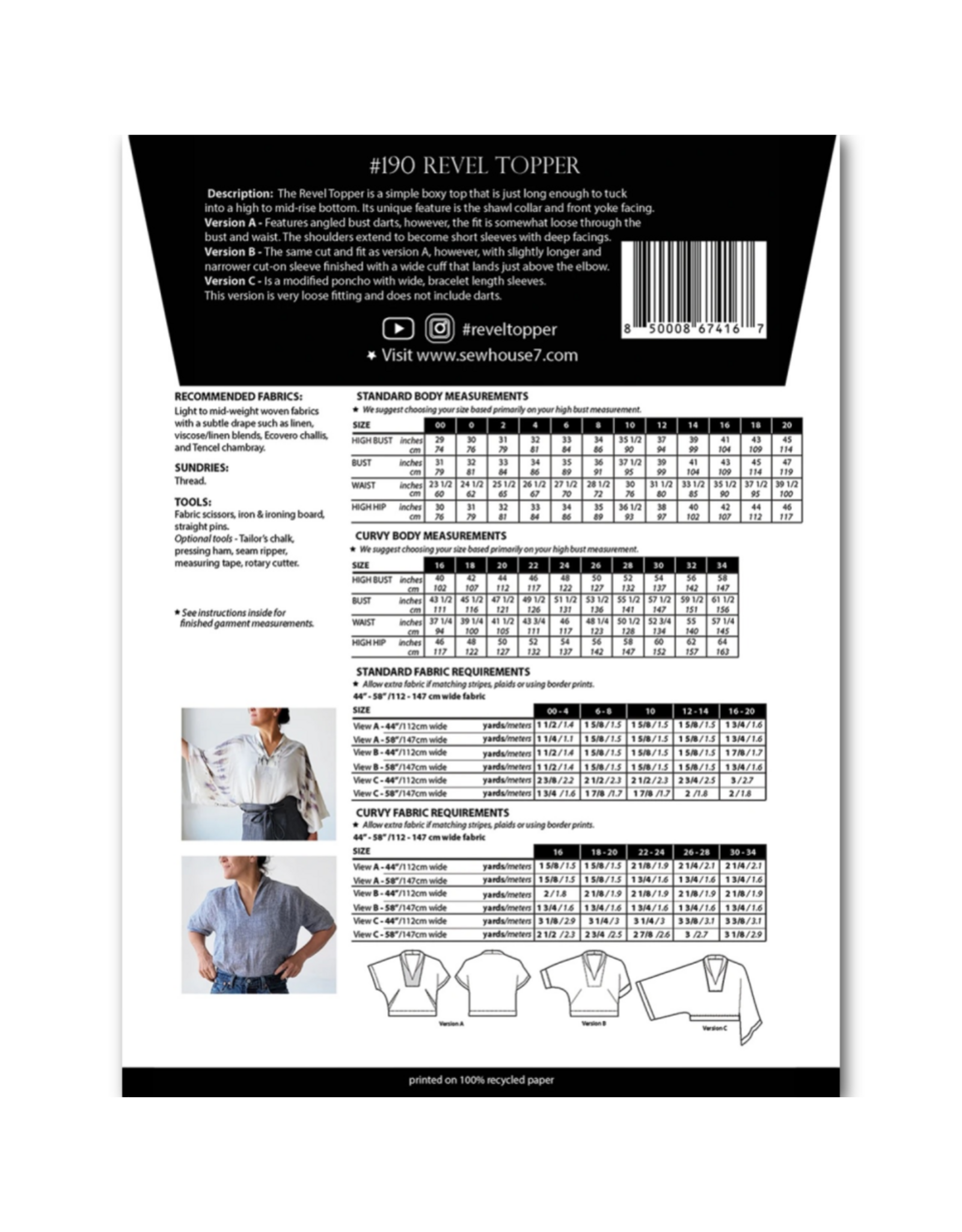 Sew House Seven ON ORDER-Revel Topper Shirt Pattern