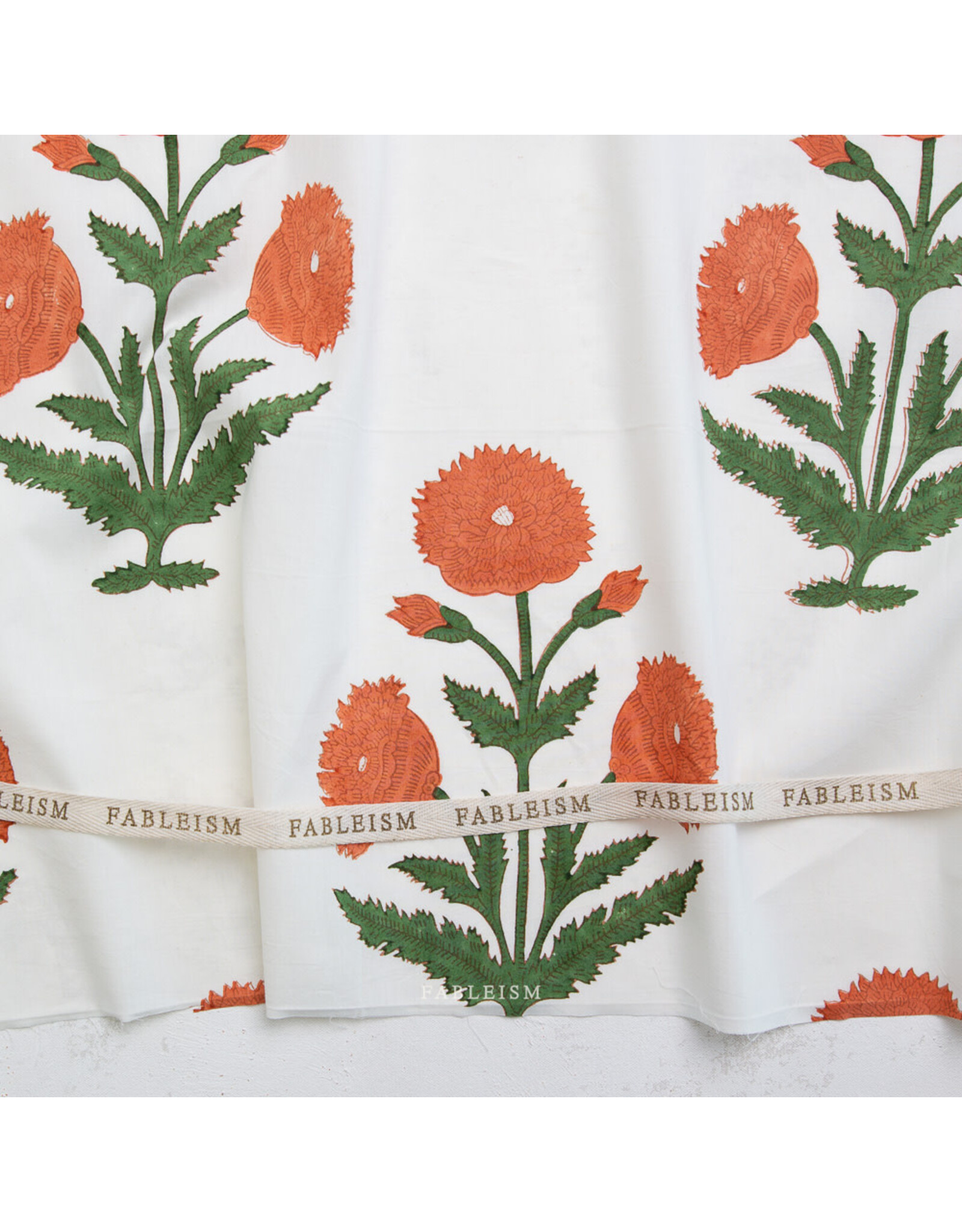 Fableism Indian Block Prints: Cottage, Boho Floral in Sienna, Fabric Half-Yards