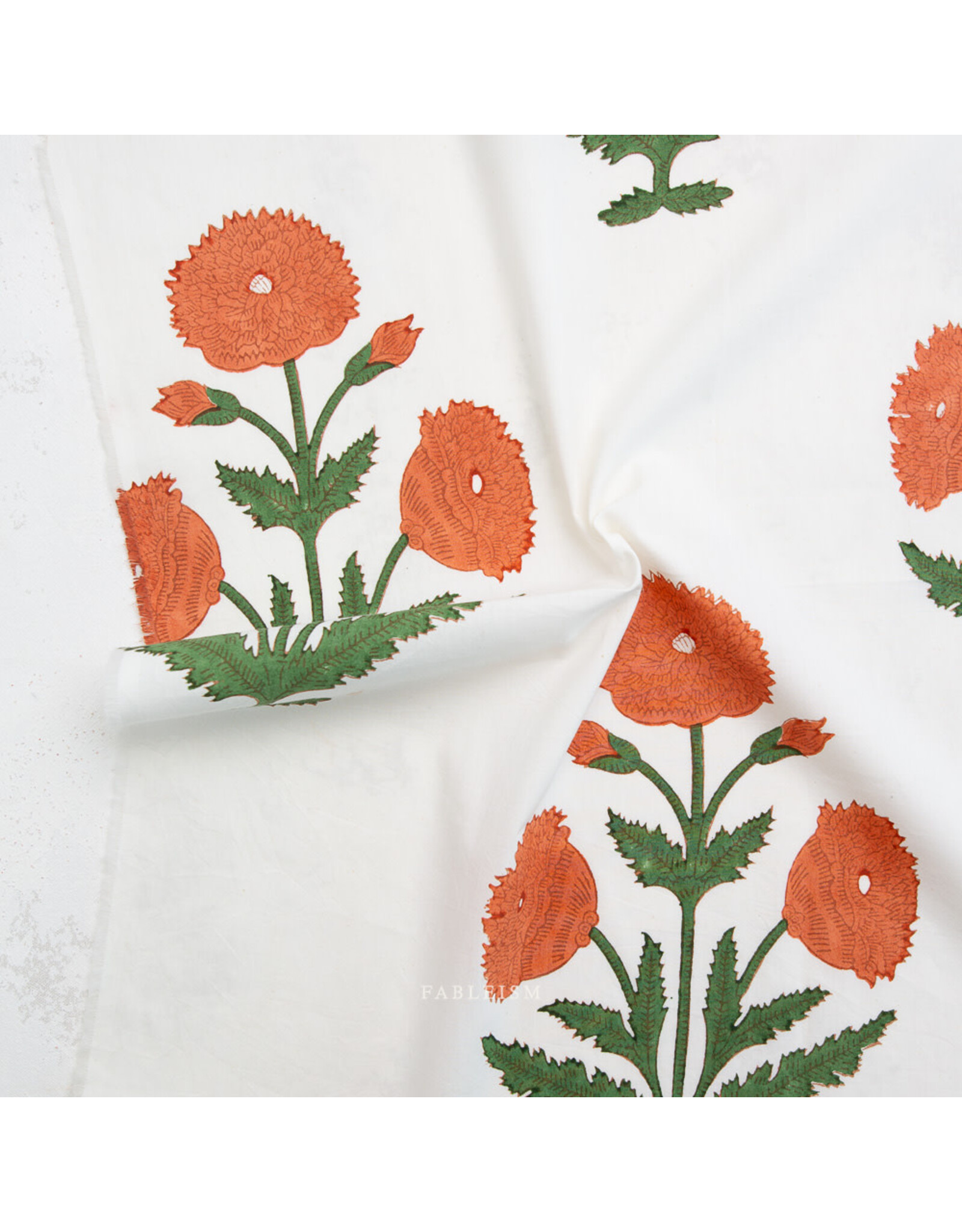 Fableism Indian Block Prints: Cottage, Boho Floral in Sienna, Fabric Half-Yards