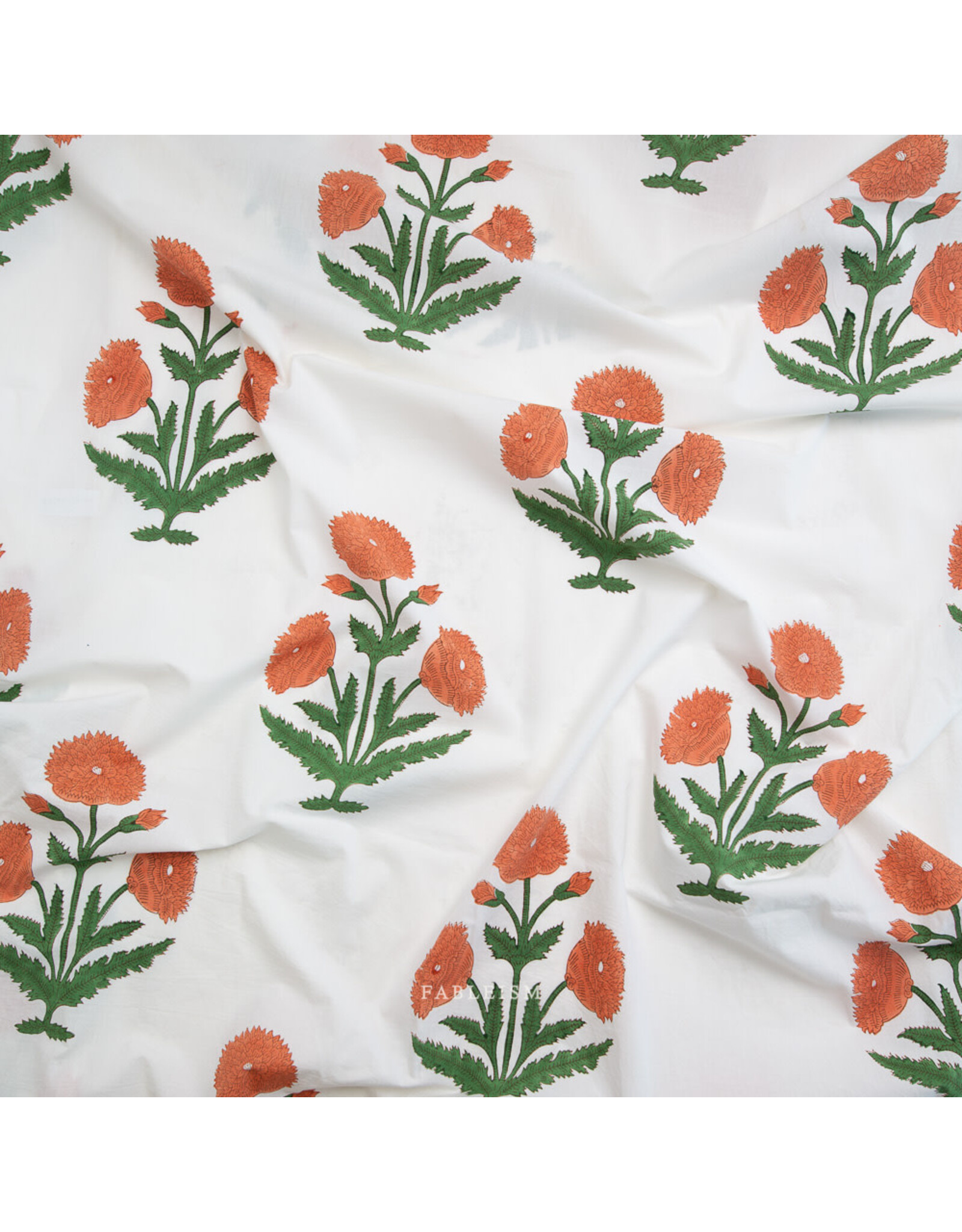 Fableism Indian Block Prints: Cottage, Boho Floral in Sienna, Fabric Half-Yards