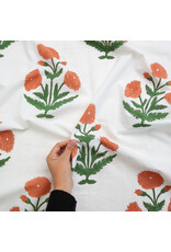 Fableism Indian Block Prints: Cottage, Boho Floral in Sienna, Fabric Half-Yards