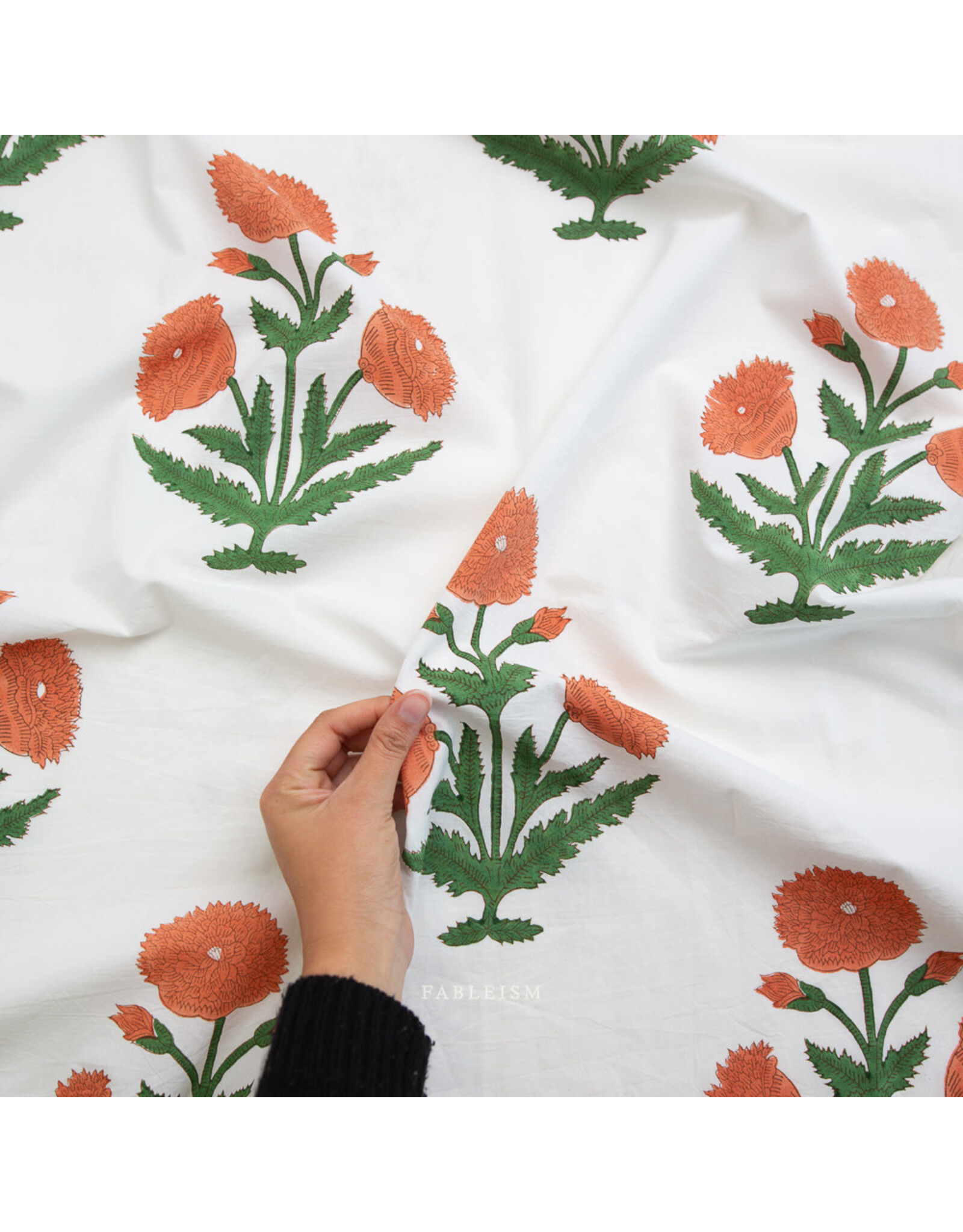 Fableism Indian Block Prints: Cottage, Boho Floral in Sienna, Fabric Half-Yards