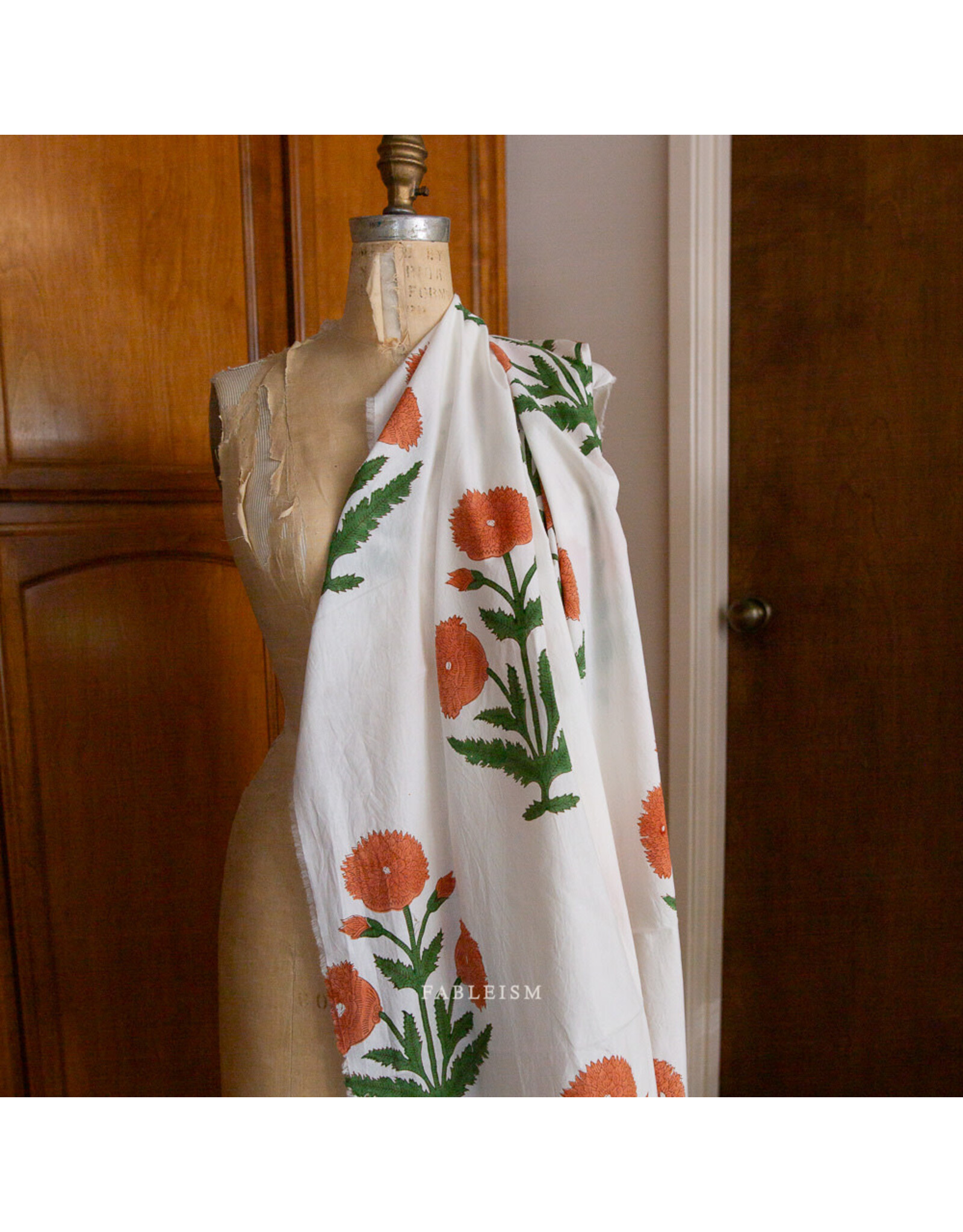 Fableism Indian Block Prints: Cottage, Boho Floral in Sienna, Fabric Half-Yards