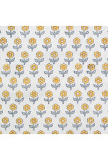 Fableism Indian Block Prints: Cottage, Flowerling in Yellow, Fabric Half-Yards
