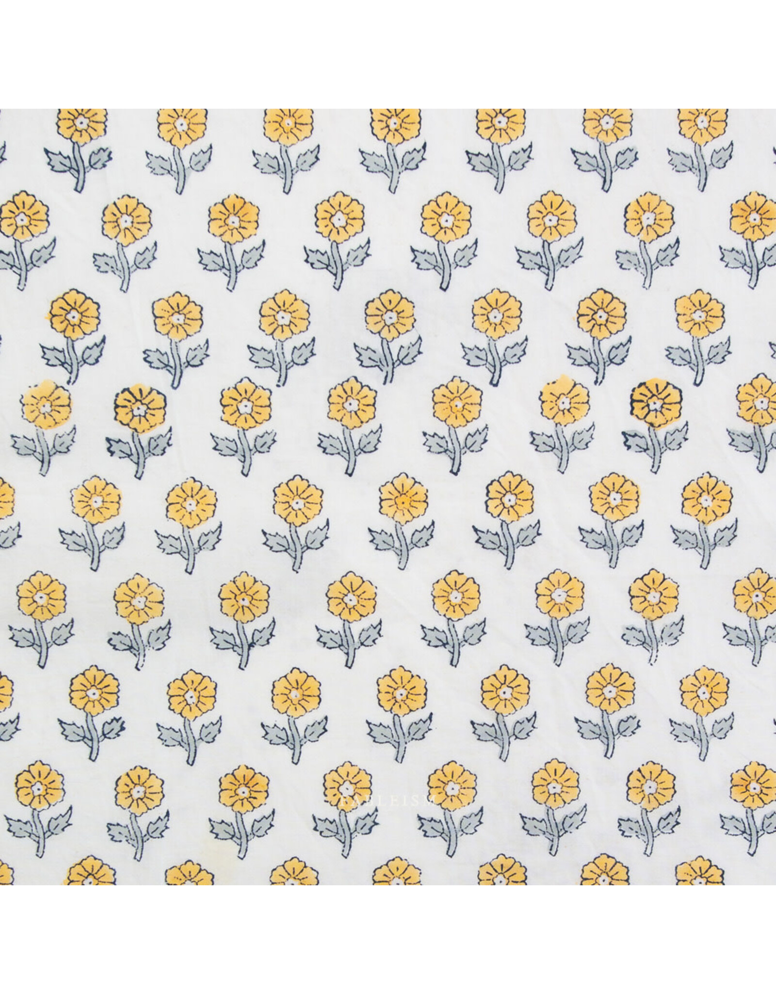 Fableism Indian Block Prints: Cottage, Flowerling in Yellow, Fabric Half-Yards
