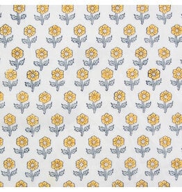 Fableism Indian Block Prints: Cottage, Flowerling in Yellow, Fabric Half-Yards