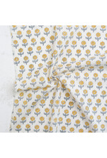 Fableism Indian Block Prints: Cottage, Flowerling in Yellow, Fabric Half-Yards