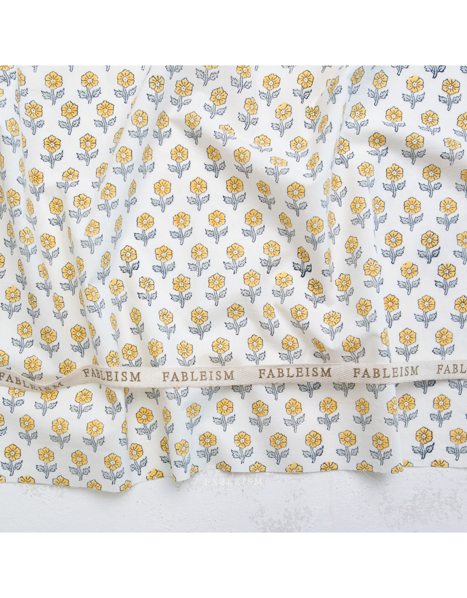 Fableism Indian Block Prints: Cottage, Flowerling in Yellow, Fabric Half-Yards