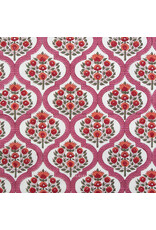 Fableism Indian Block Prints: Cottage, Lattice Floral in Pink, Fabric Half-Yards