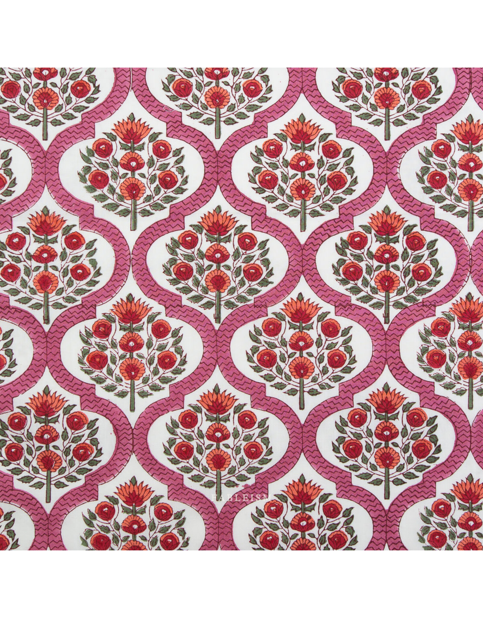 Fableism Indian Block Prints: Cottage, Lattice Floral in Pink, Fabric Half-Yards