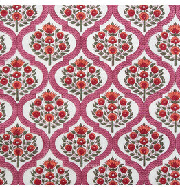 Fableism Indian Block Prints: Cottage, Lattice Floral in Pink, Fabric Half-Yards
