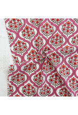 Fableism Indian Block Prints: Cottage, Lattice Floral in Pink, Fabric Half-Yards