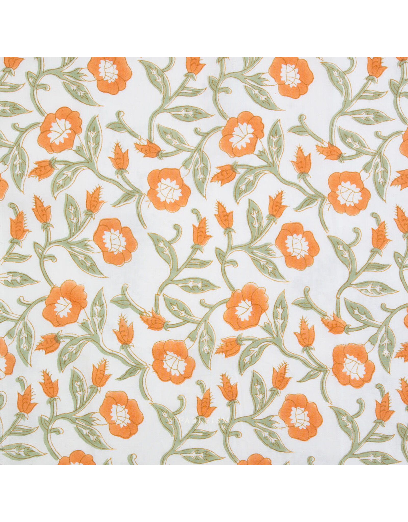 Fableism Indian Block Prints: Cottage, Trumpet Vines in Sage, Fabric Half-Yards
