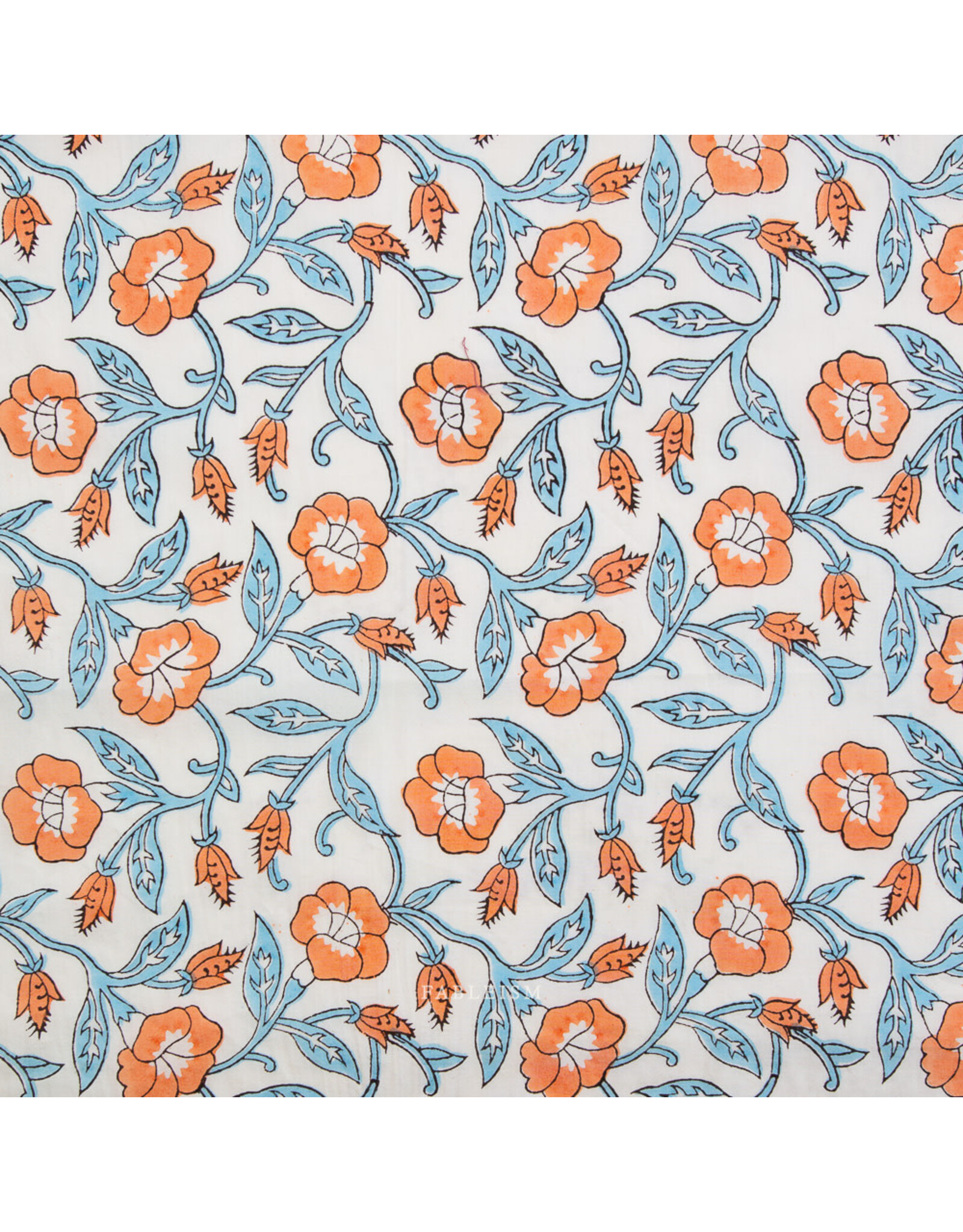 Fableism Indian Block Prints: Cottage, Trumpet Vines in Winter, Fabric Half-Yards