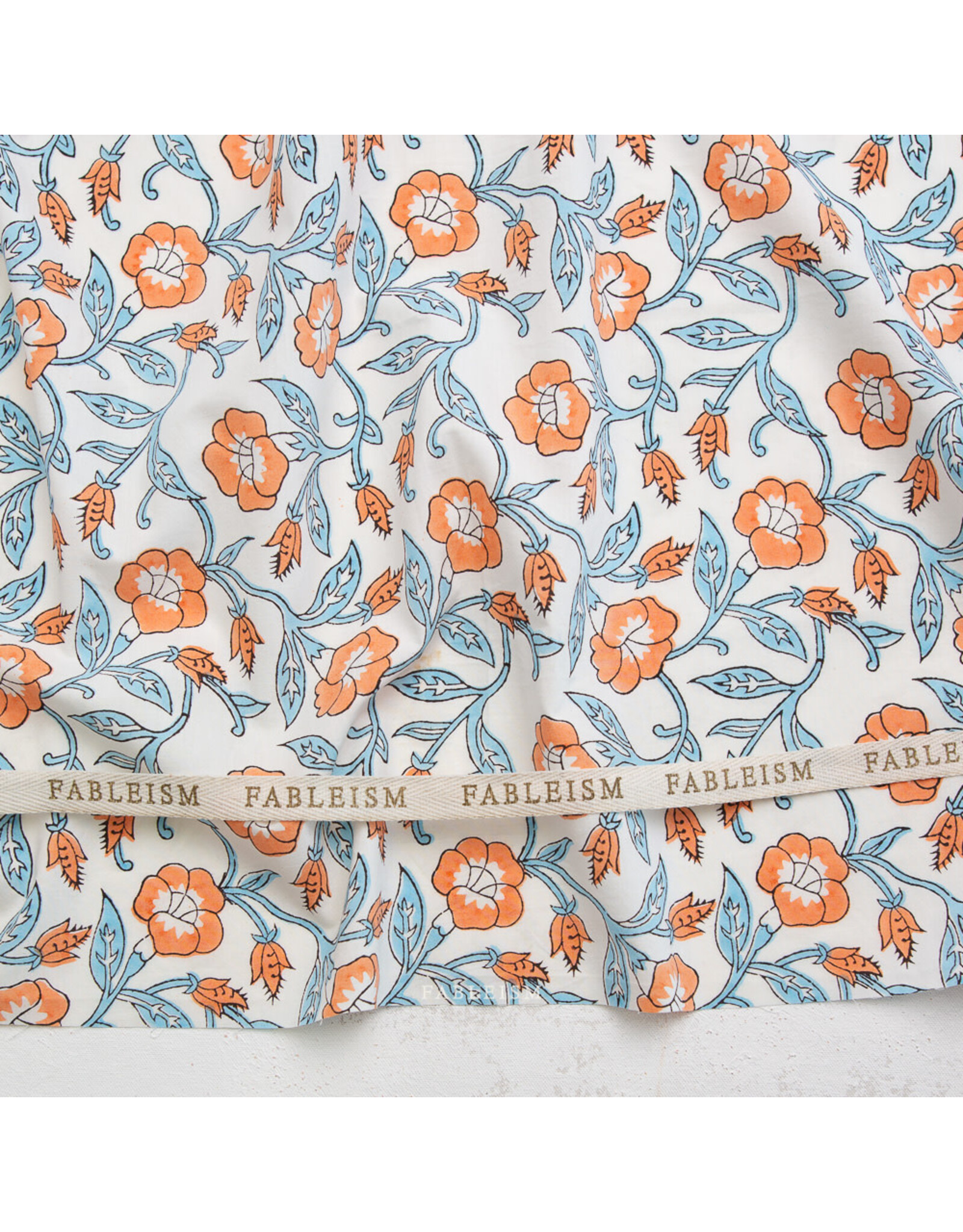 Fableism Indian Block Prints: Cottage, Trumpet Vines in Winter, Fabric Half-Yards