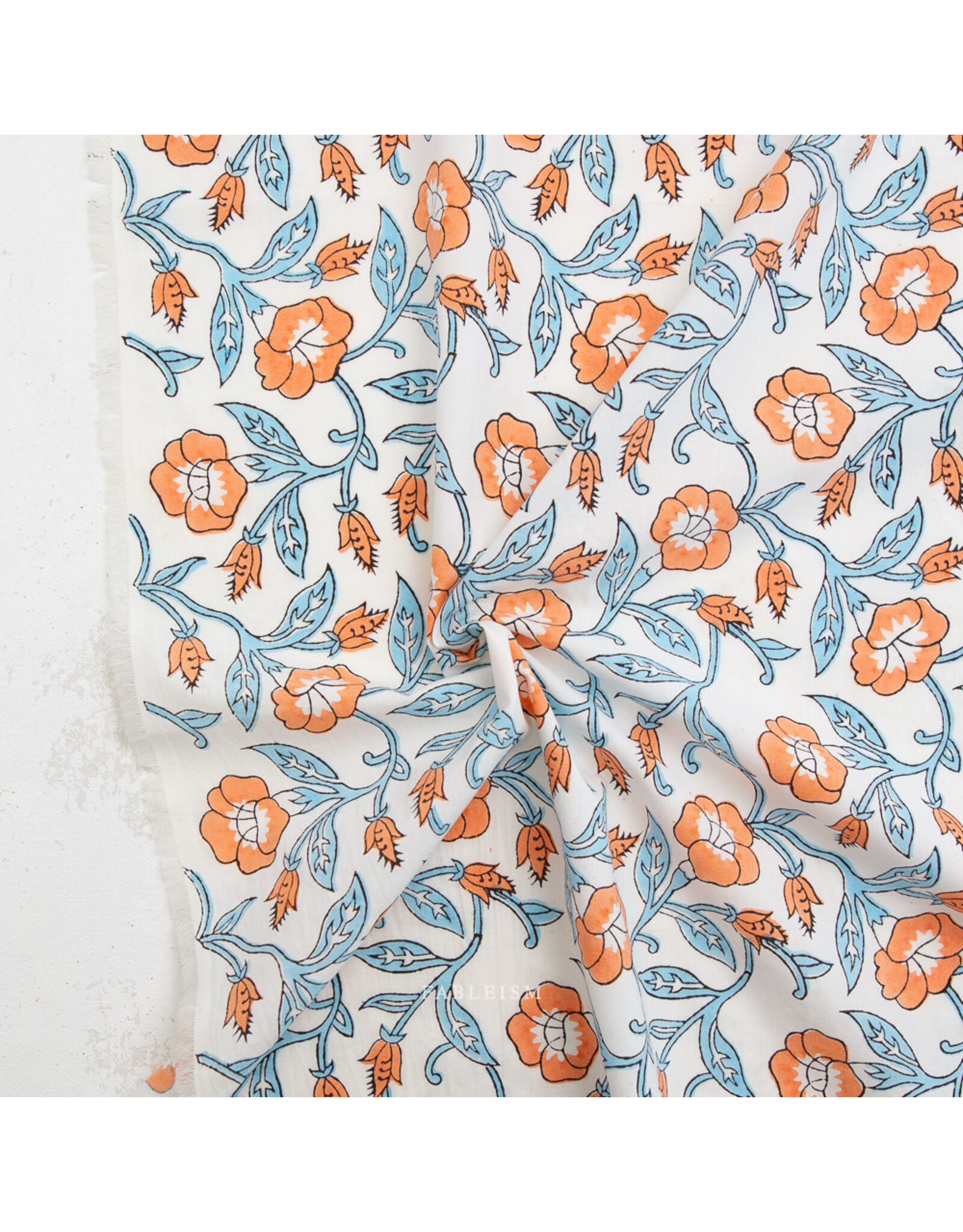 Fableism Indian Block Prints: Cottage, Trumpet Vines in Winter, Fabric Half-Yards