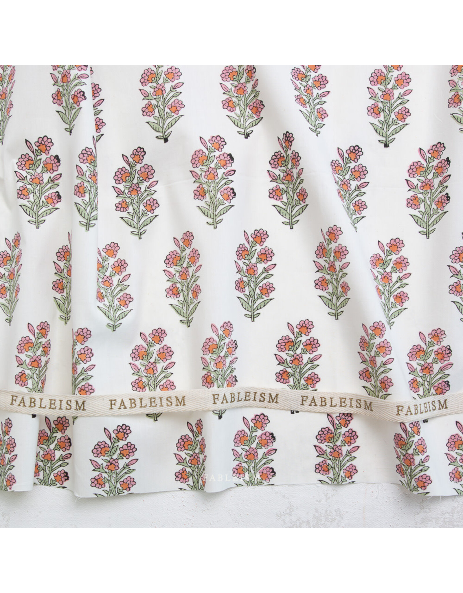 Fableism Indian Block Prints: Cottage, Wild Floral in Blushing, Fabric Half-Yards