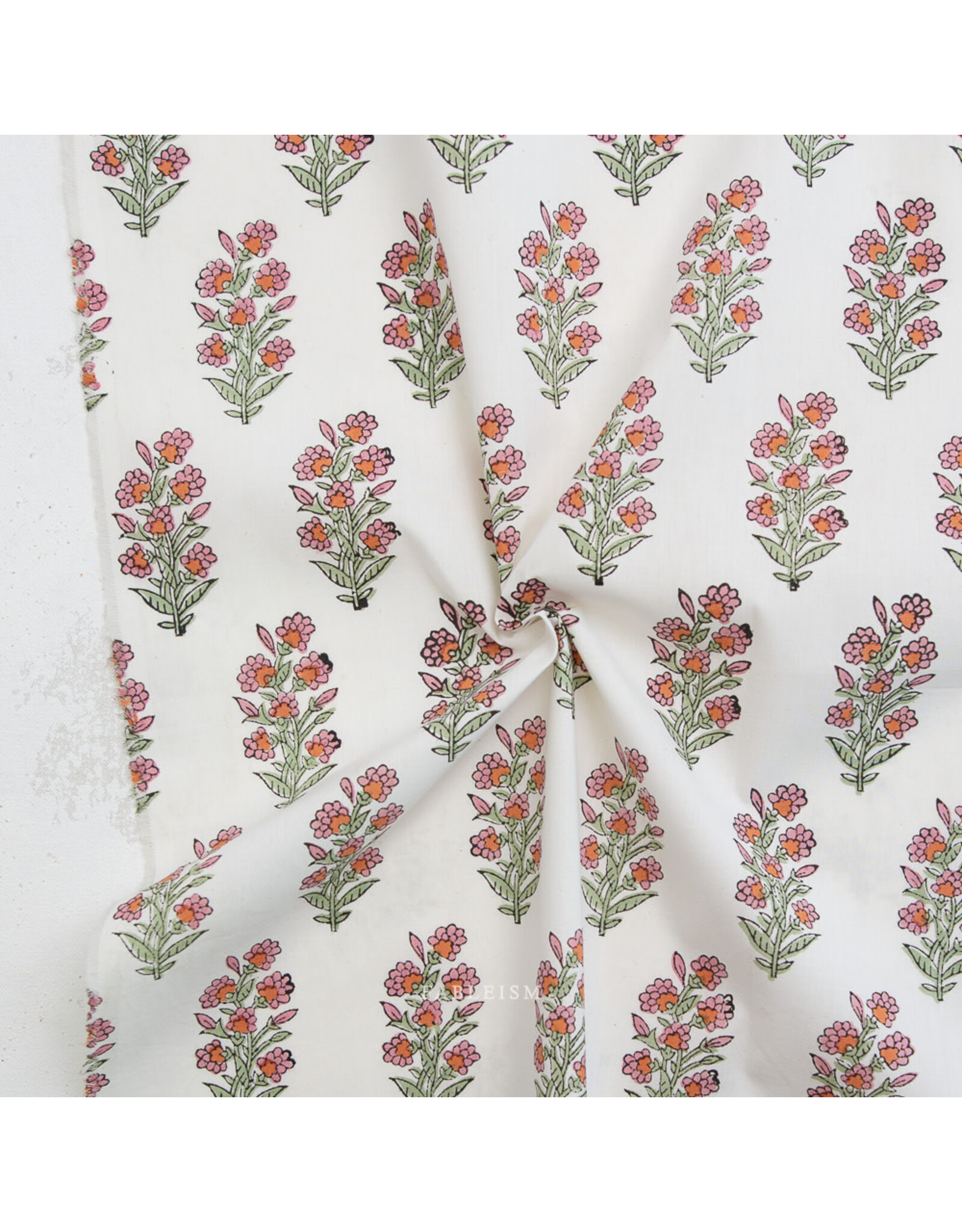 Fableism Indian Block Prints: Cottage, Wild Floral in Blushing, Fabric Half-Yards