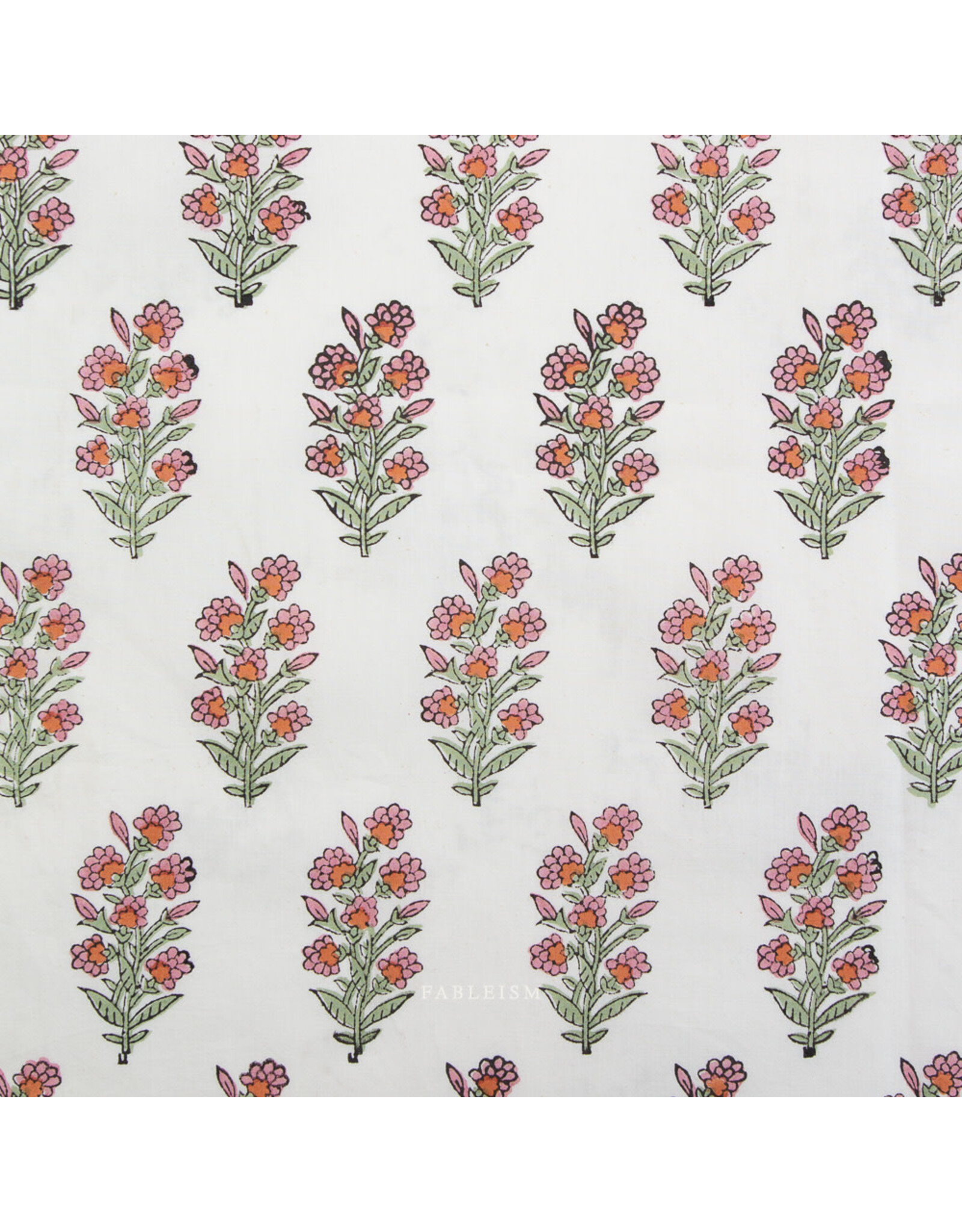 Fableism Indian Block Prints: Cottage, Wild Floral in Blushing, Fabric Half-Yards