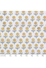 Fableism Indian Block Prints: Cottage, Flowerling in Yellow, Fabric Half-Yards
