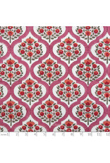 Fableism Indian Block Prints: Cottage, Lattice Floral in Pink, Fabric Half-Yards
