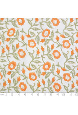 Fableism Indian Block Prints: Cottage, Trumpet Vines in Sage, Fabric Half-Yards