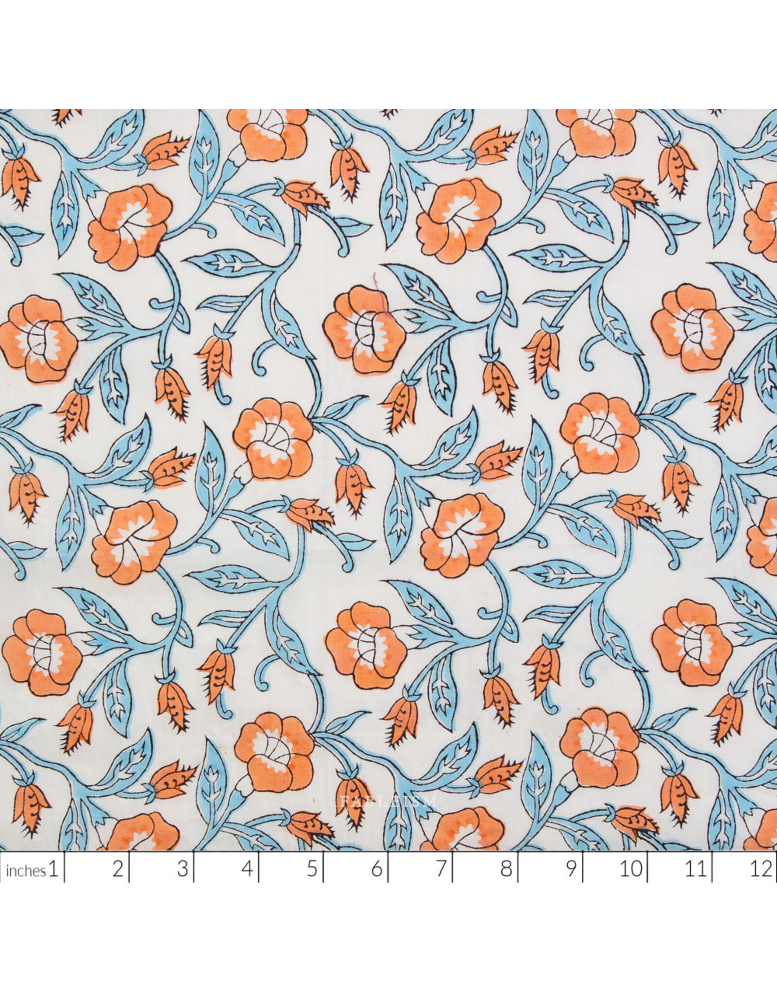 Fableism Indian Block Prints: Cottage, Trumpet Vines in Winter, Fabric Half-Yards