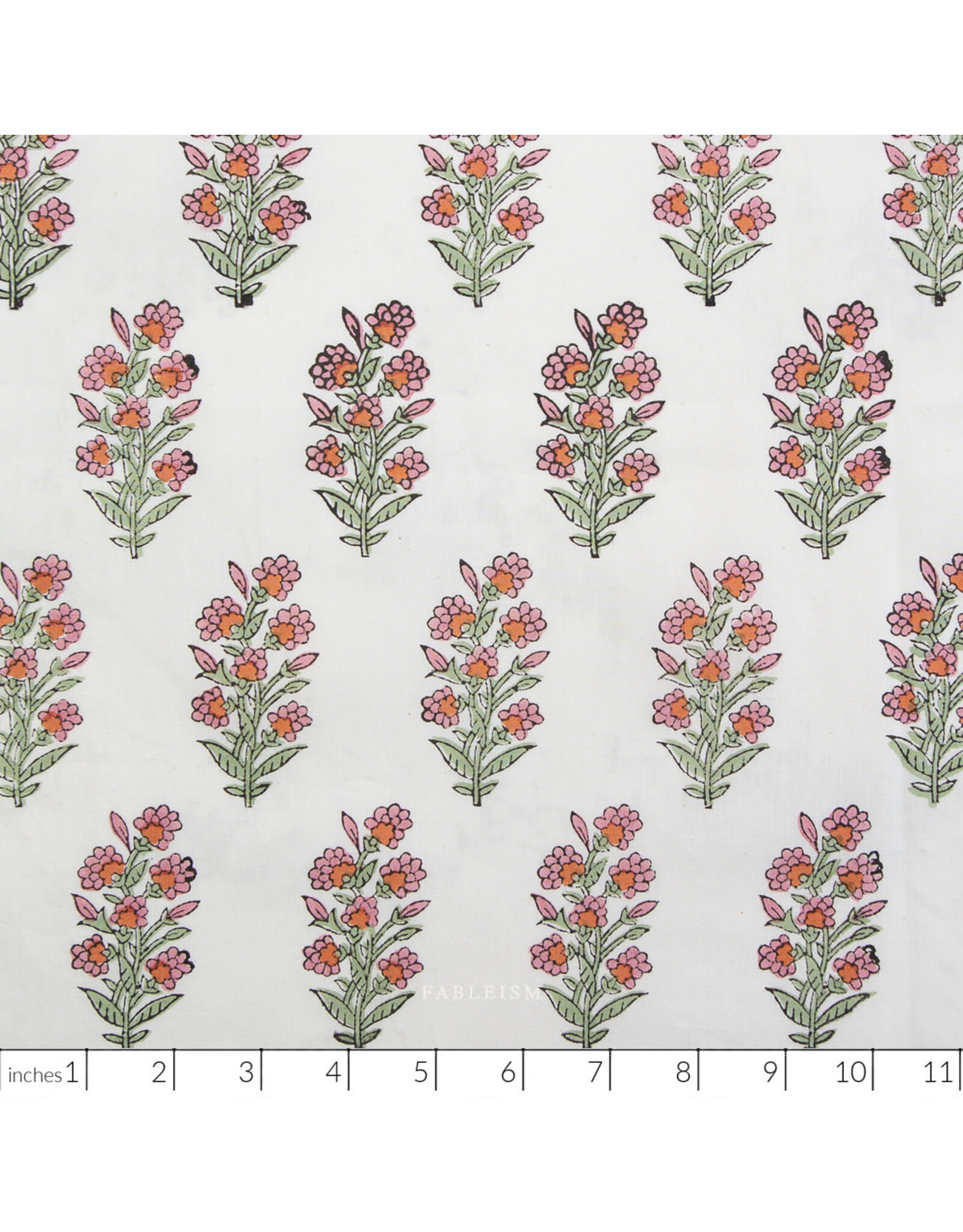 Fableism Indian Block Prints: Cottage, Wild Floral in Blushing, Fabric Half-Yards