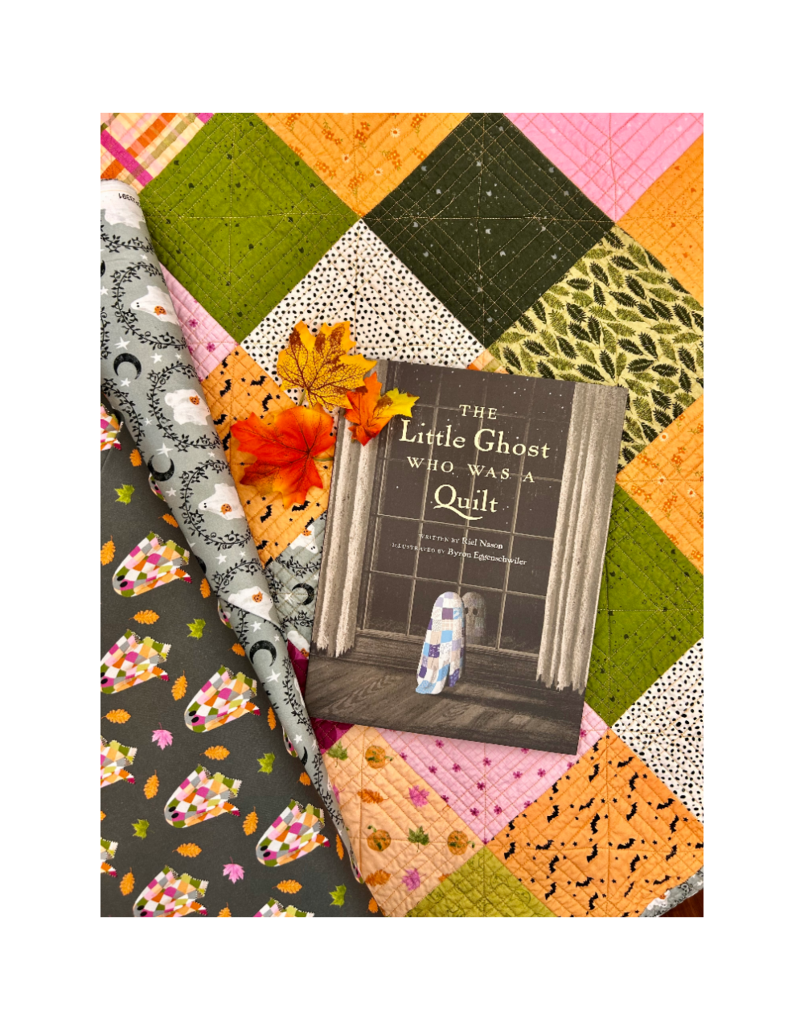 Dear Stella ON RE-ORDER (AUG DELIVERY)-Ghouls Night Out, Patchy Ghosts in Iron, Fabric Half-Yards