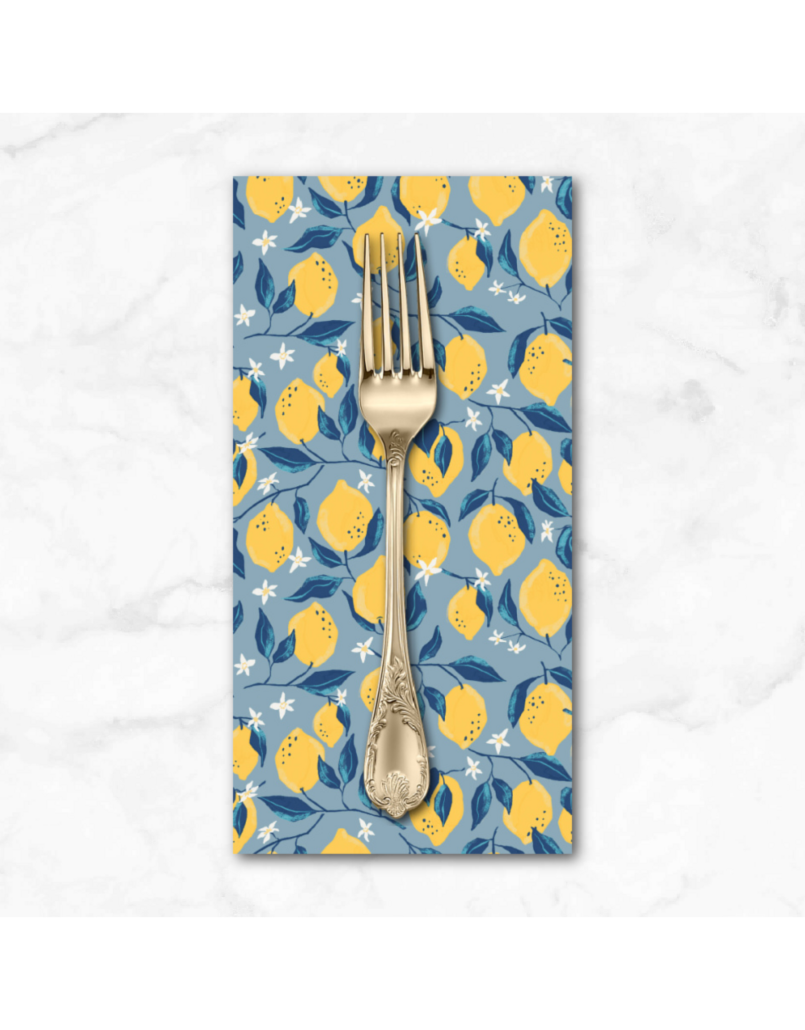 PD's Monaluna Collection Villa Sol, Lemons in Sea Blue, Dinner Napkin